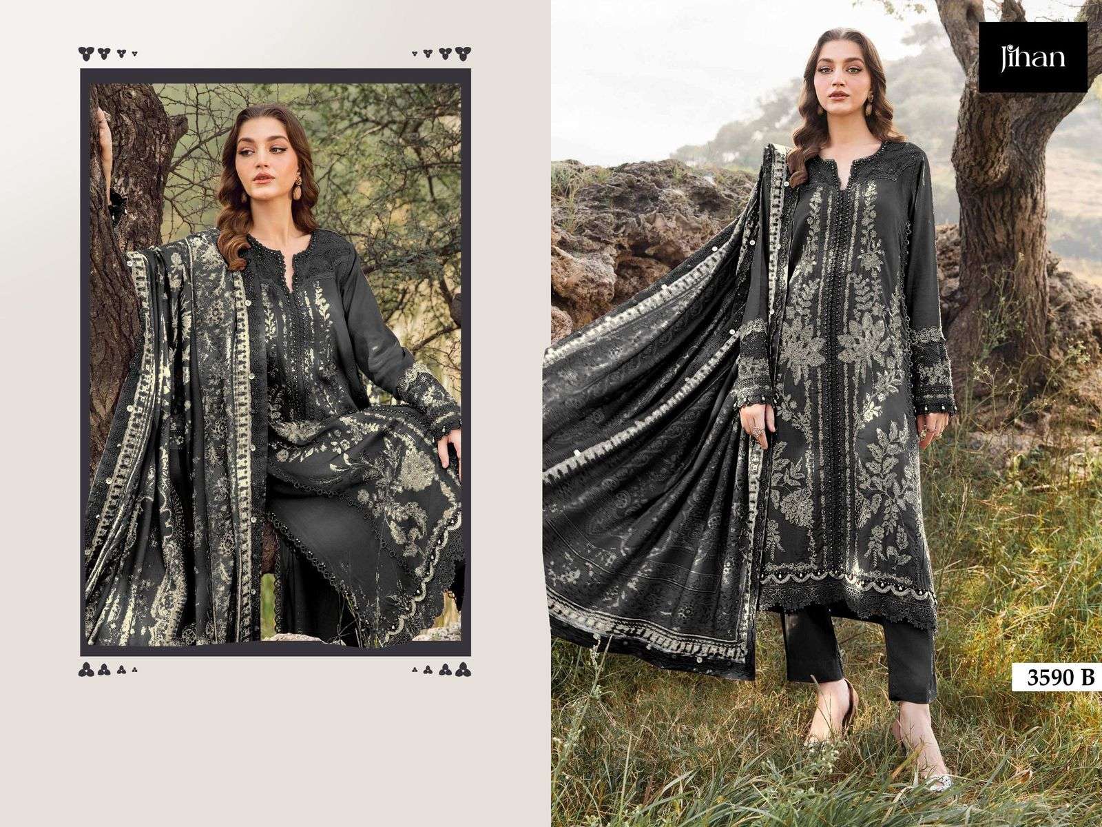 JIHAN DESIGN NO - 3590 PURE RAYON COTTON HEAVY KASHMIRI SELF EMBROIDERED PAKISTANI SALWAR SUIT 