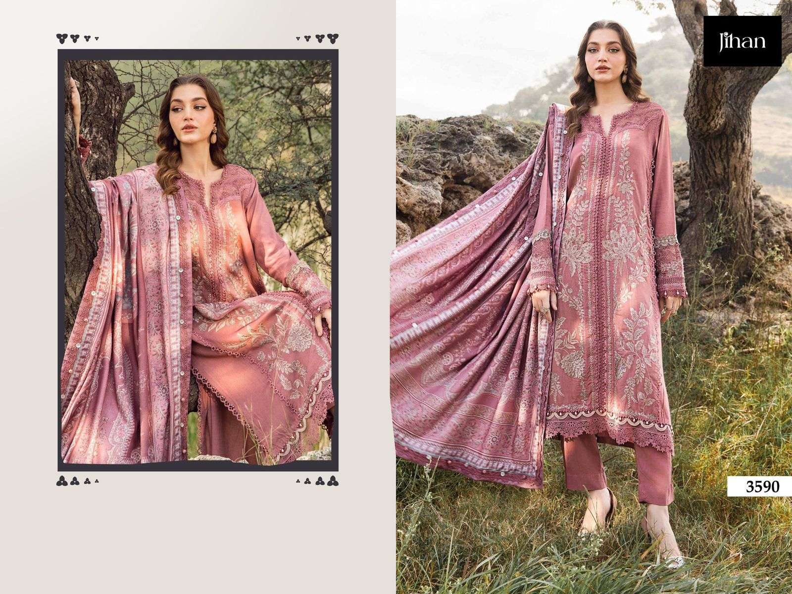 JIHAN DESIGN NO - 3590 PURE RAYON COTTON HEAVY KASHMIRI SELF EMBROIDERED PAKISTANI SALWAR SUIT 