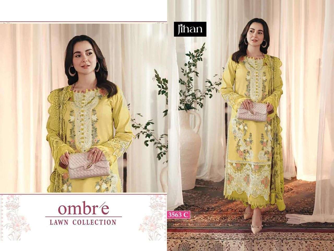 JIHAN FIRDOUS OMBRE LAWN COLLECTION D NO 3563 ABC COTTON EMBROIDERY SUIT