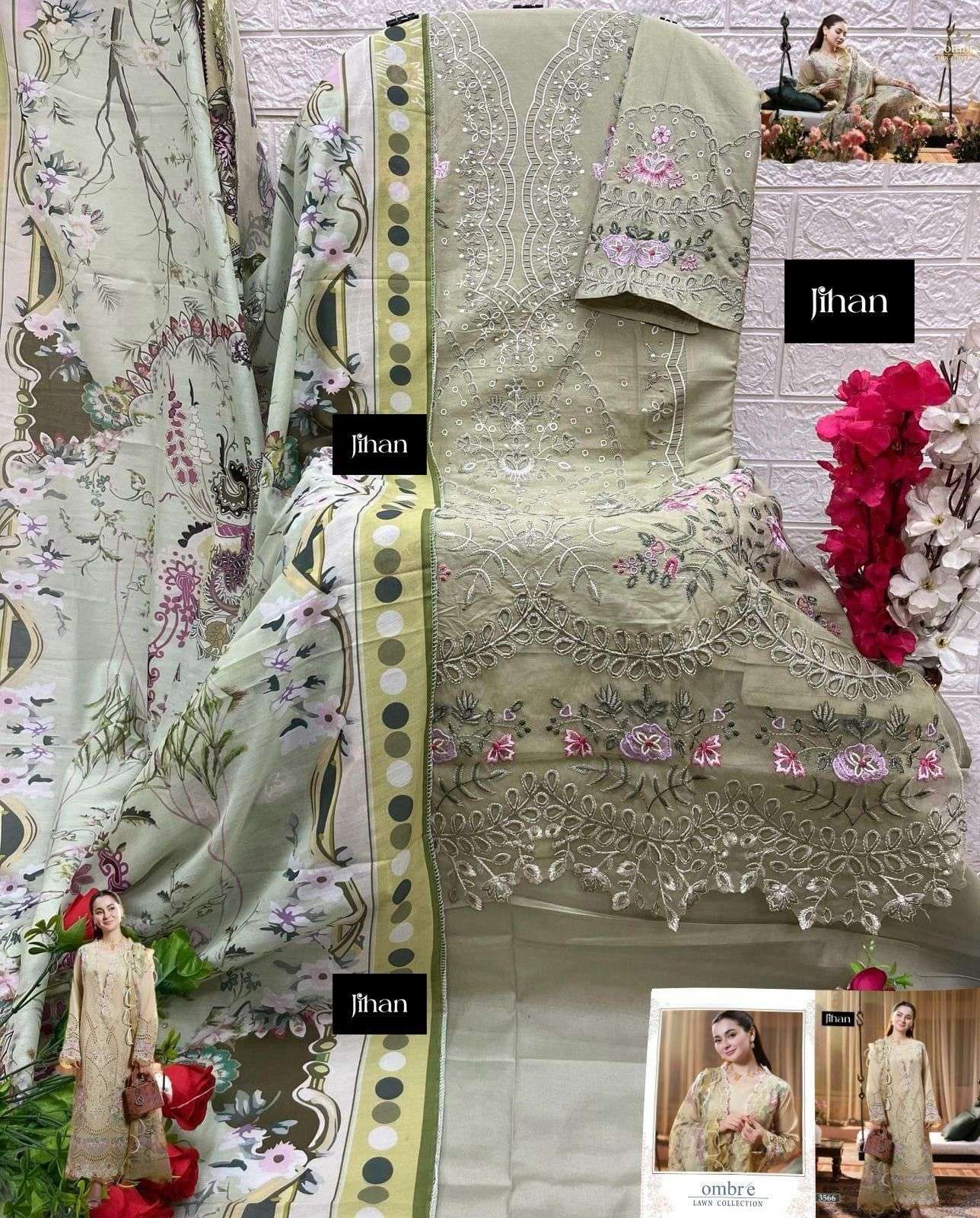 JIHAN LAWN COLLECTION DESIGN NO - 3565-3566 COTTON HEAVY SELF EMBROIDERED PATCH PAKISTANI SALWAR SUIT