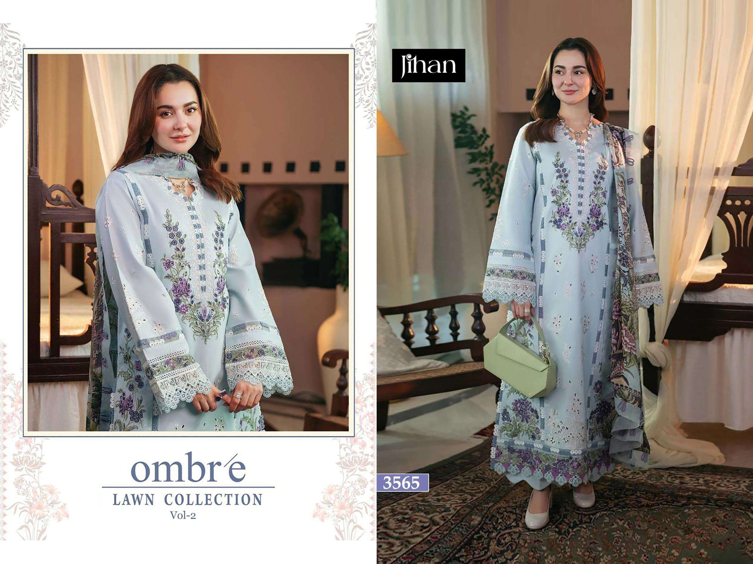 JIHAN LAWN COLLECTION DESIGN NO - 3565-3566 COTTON HEAVY SELF EMBROIDERED PATCH PAKISTANI SALWAR SUIT