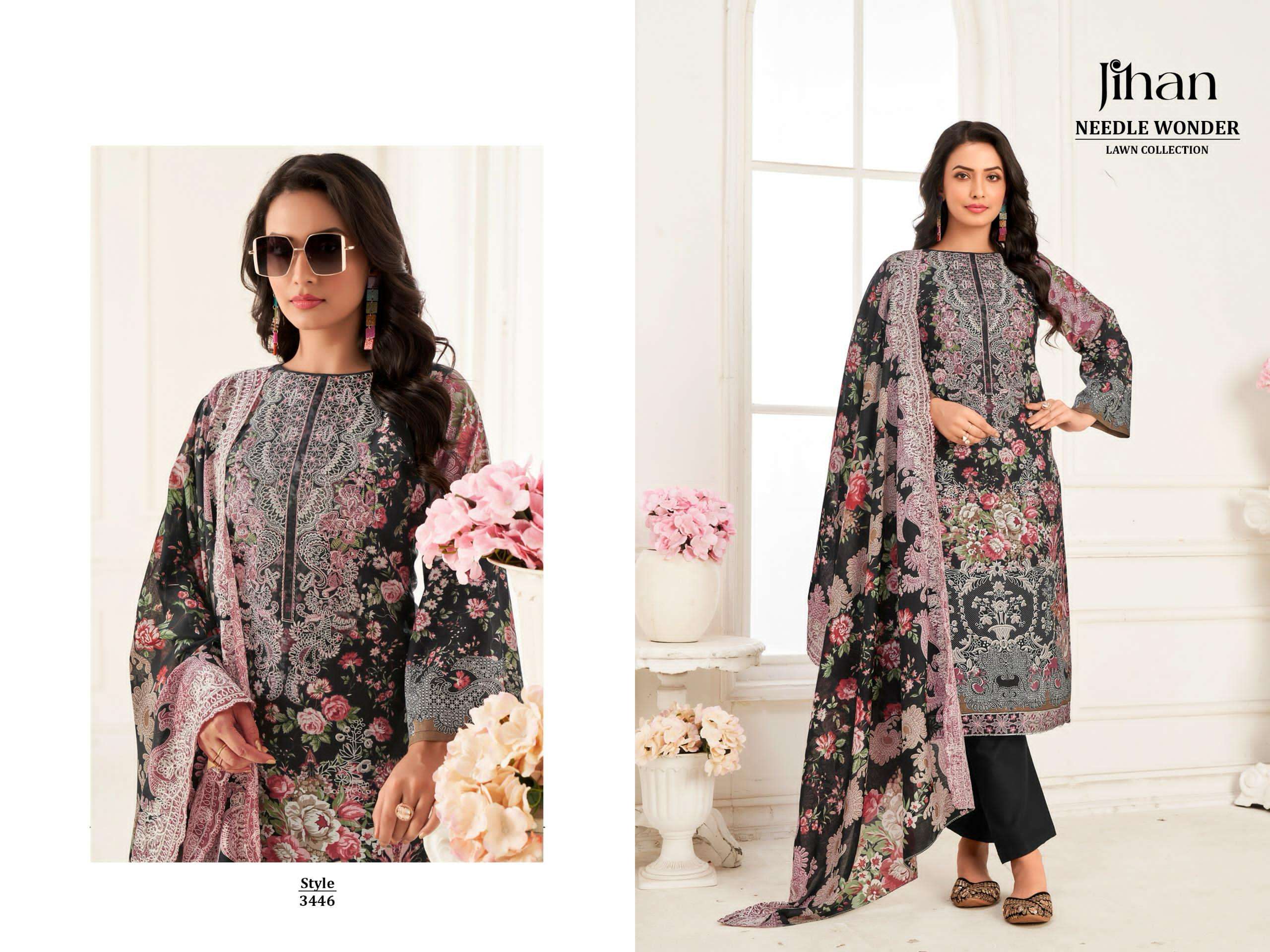 JIHAN NEEDLE WONDER LAWN COLLECTION D NO 3346 COTTON SALWAR KAMEEZ 