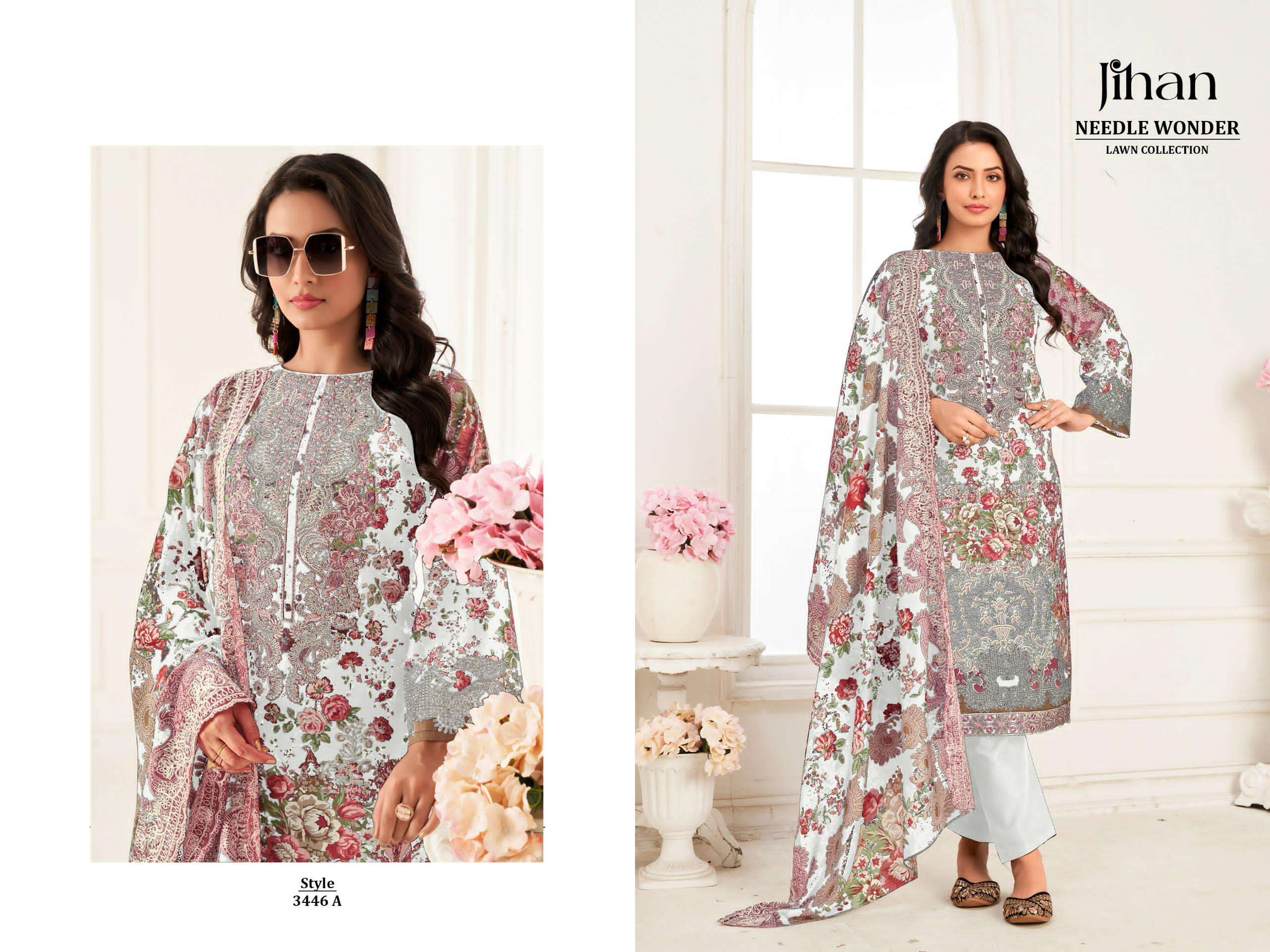 JIHAN NEEDLE WONDER LAWN COLLECTION D NO 3346 COTTON SALWAR KAMEEZ 
