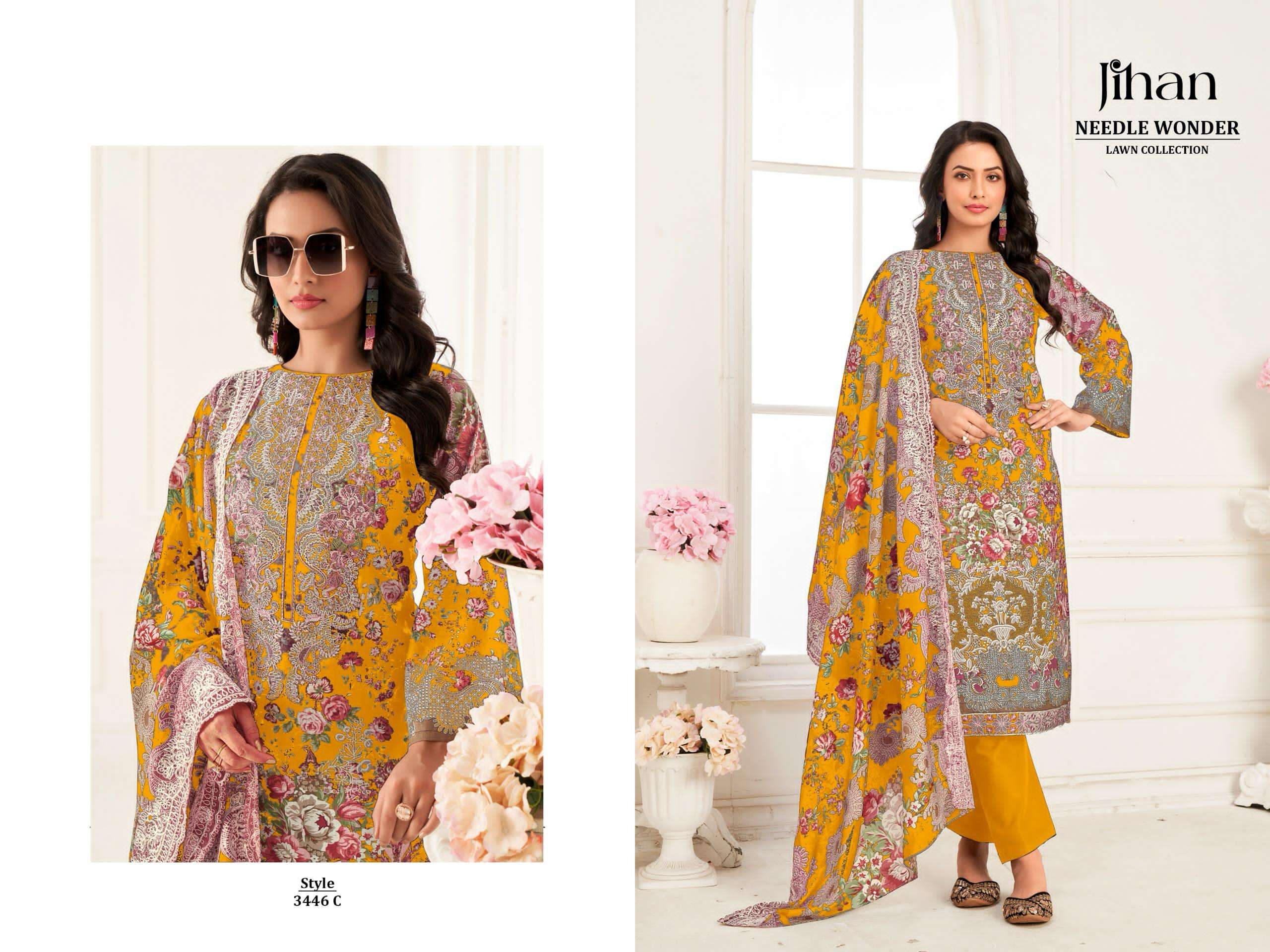 JIHAN NEEDLE WONDER LAWN COLLECTION D NO 3346 COTTON SALWAR KAMEEZ 