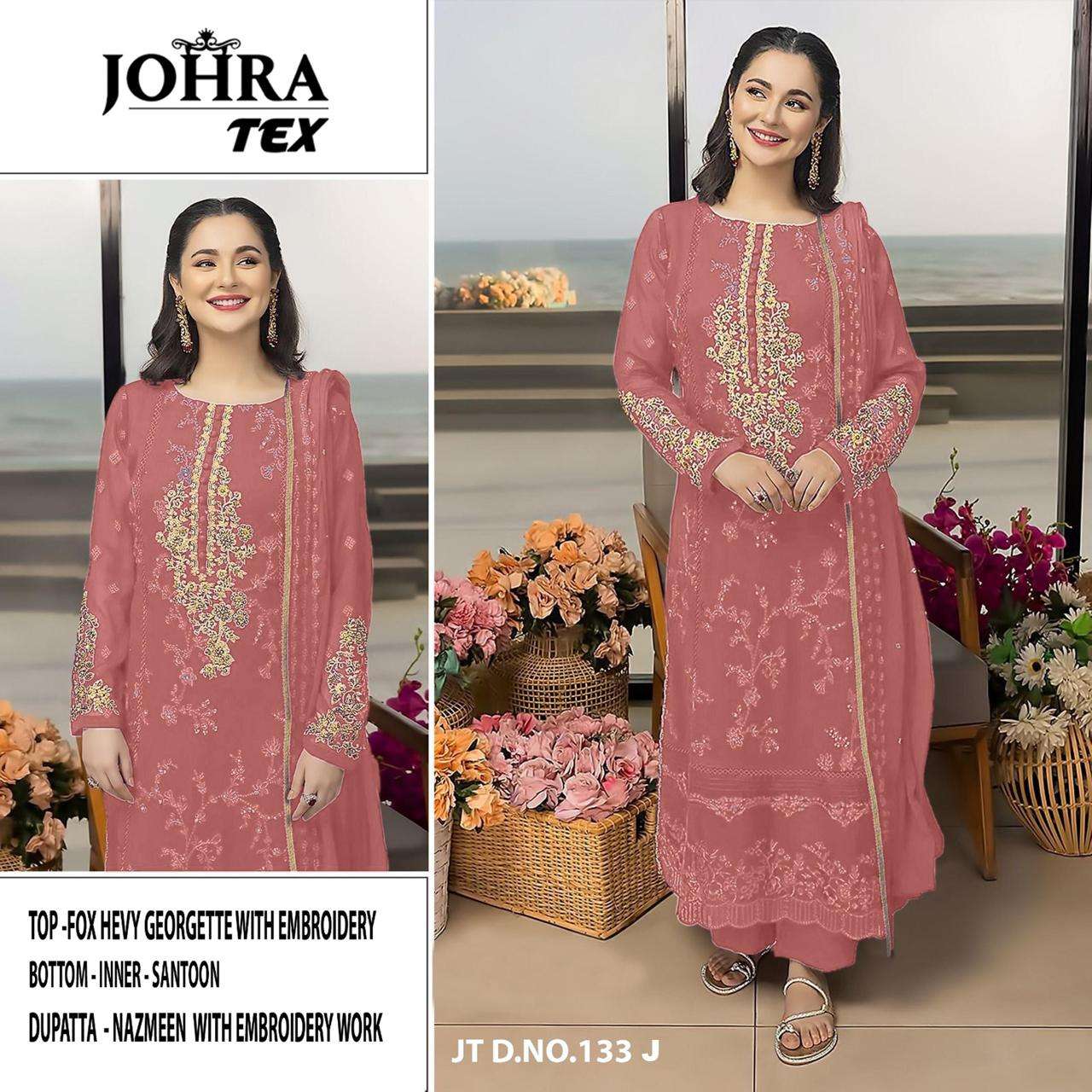 JOHRA TEX DESIGN NO - JT - 133 EJ FOX GEORGETTE HEAVY EMBROIDERED PARTY WEAR SUIT