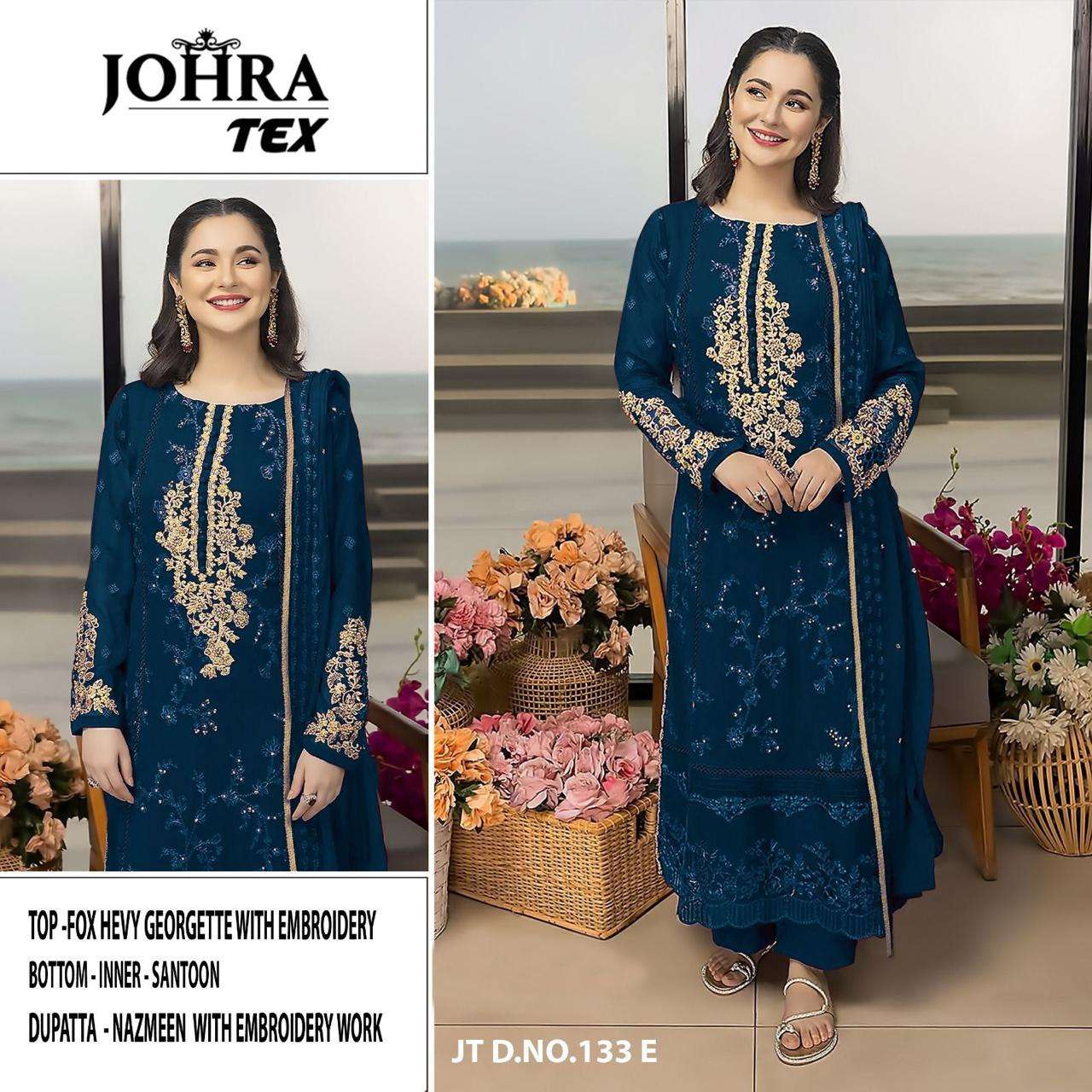 JOHRA TEX DESIGN NO - JT - 133 EJ FOX GEORGETTE HEAVY EMBROIDERED PARTY WEAR SUIT