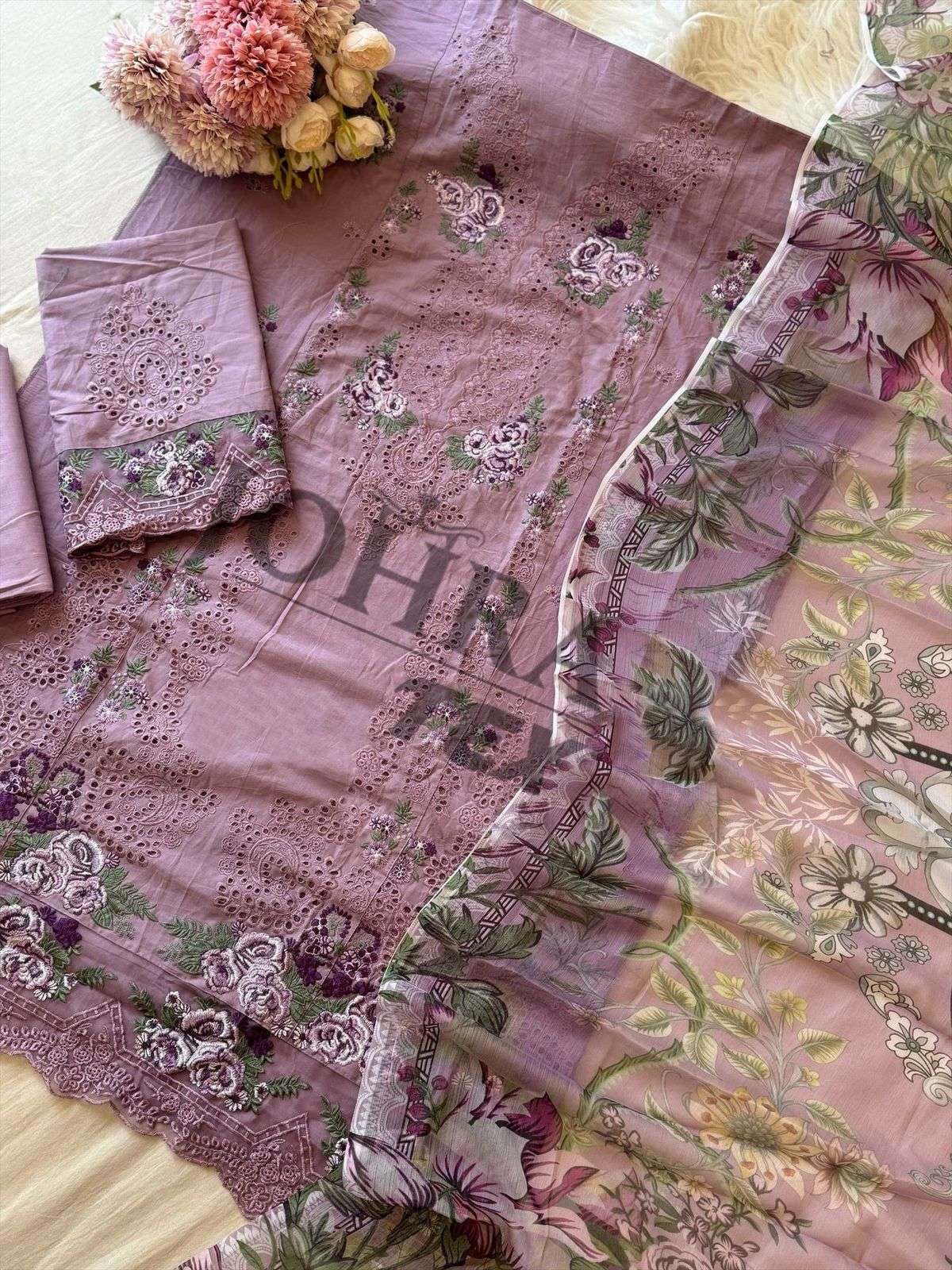 JOHRA TEX DESIGN NO - JT - 164 CAMBRIC COTTON HEAVY EMBROIDERED WORK PAKISTANI SALWAR SUIT 