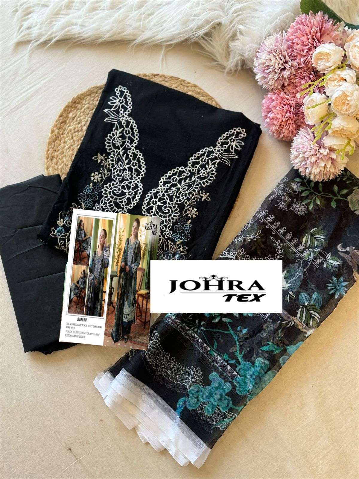 JOHRA TEX DESIGN NO - JT - 167 CAMBRIC COTTON HEAVY EMBROIDERED WORK SALWAR SUIT