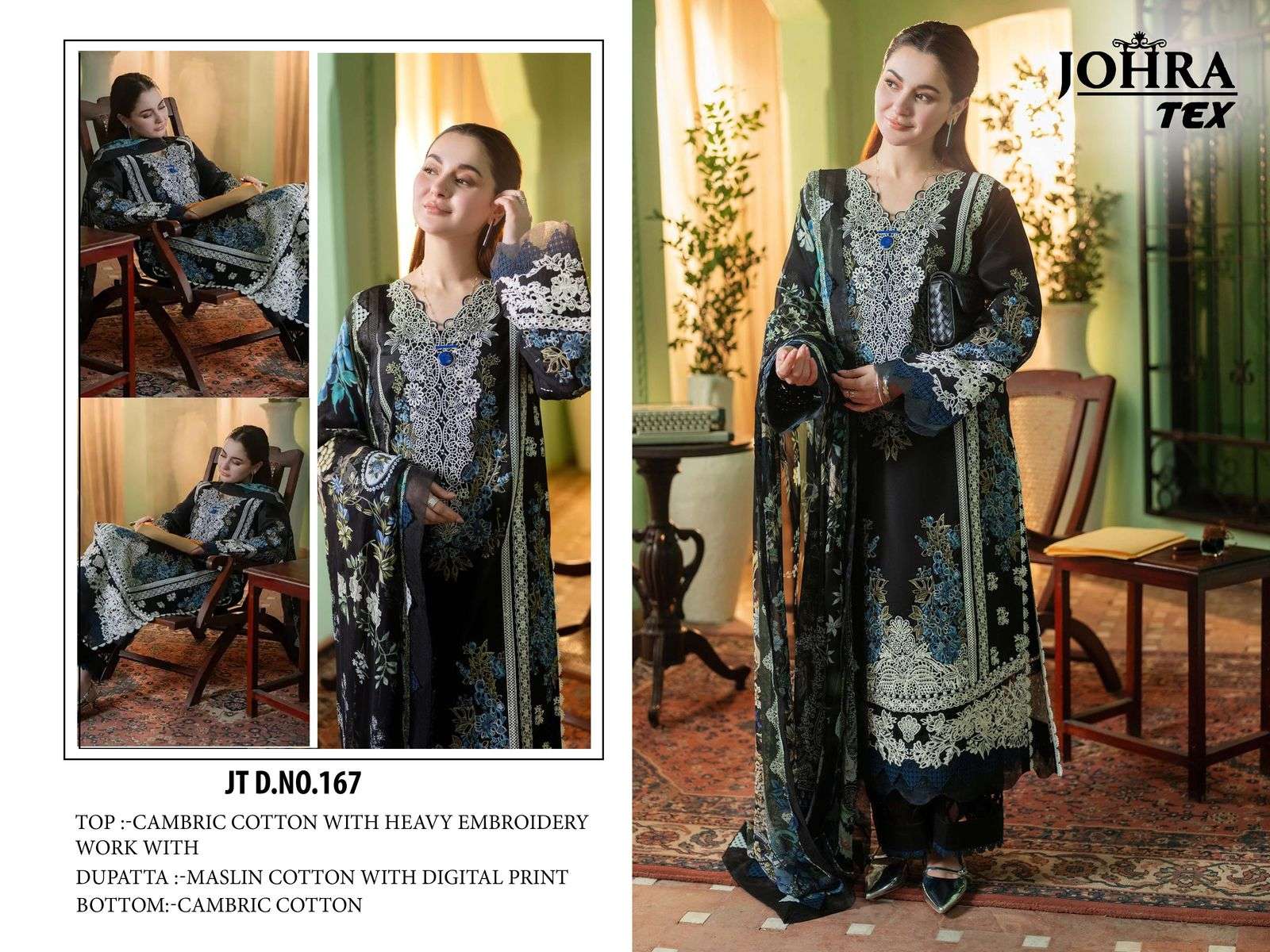 JOHRA TEX DESIGN NO - JT - 167 CAMBRIC COTTON HEAVY EMBROIDERED WORK SALWAR SUIT
