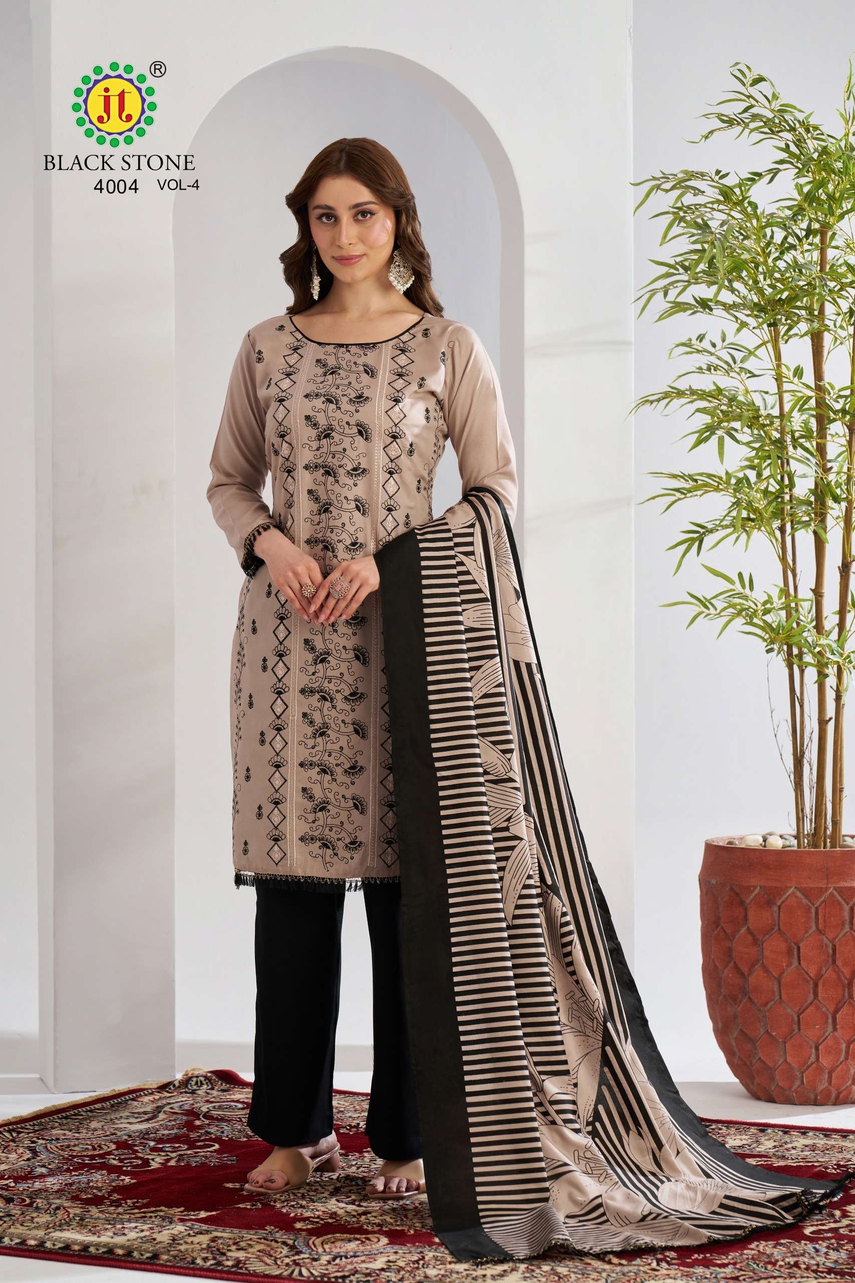 JT BLACK STONE VOL 4 RAYON FANCY EMBROIDERY WORKS SUIT