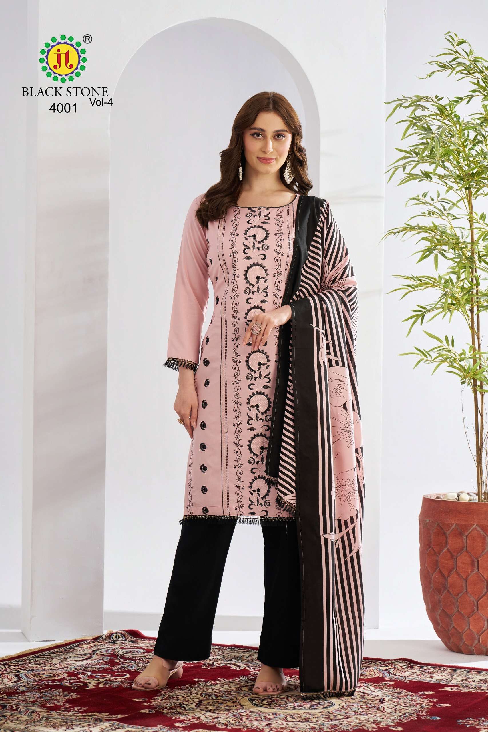 JT BLACK STONE VOL 4 RAYON FANCY EMBROIDERY WORKS SUIT