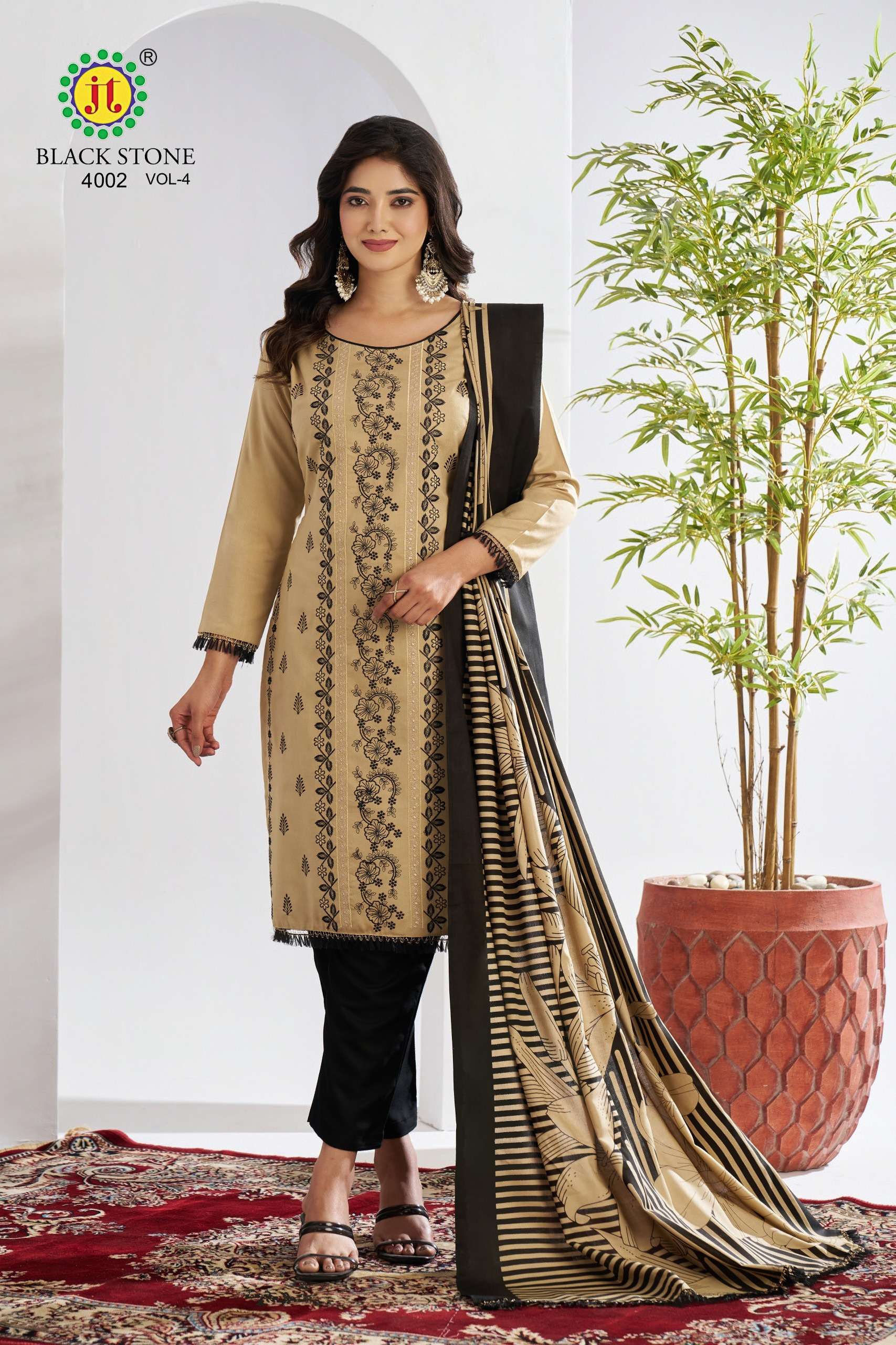 JT BLACK STONE VOL 4 RAYON FANCY EMBROIDERY WORKS SUIT