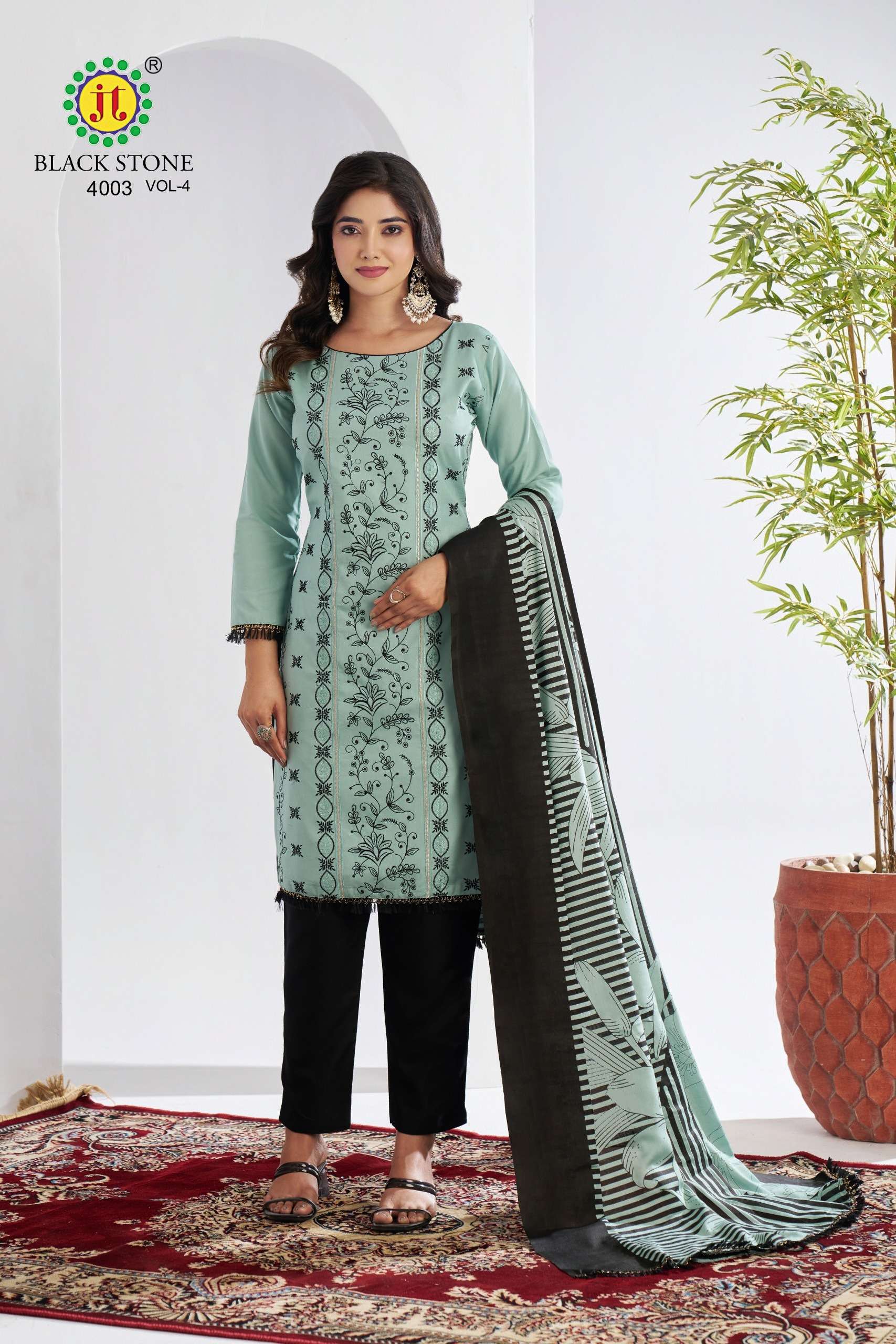 JT BLACK STONE VOL 4 RAYON FANCY EMBROIDERY WORKS SUIT