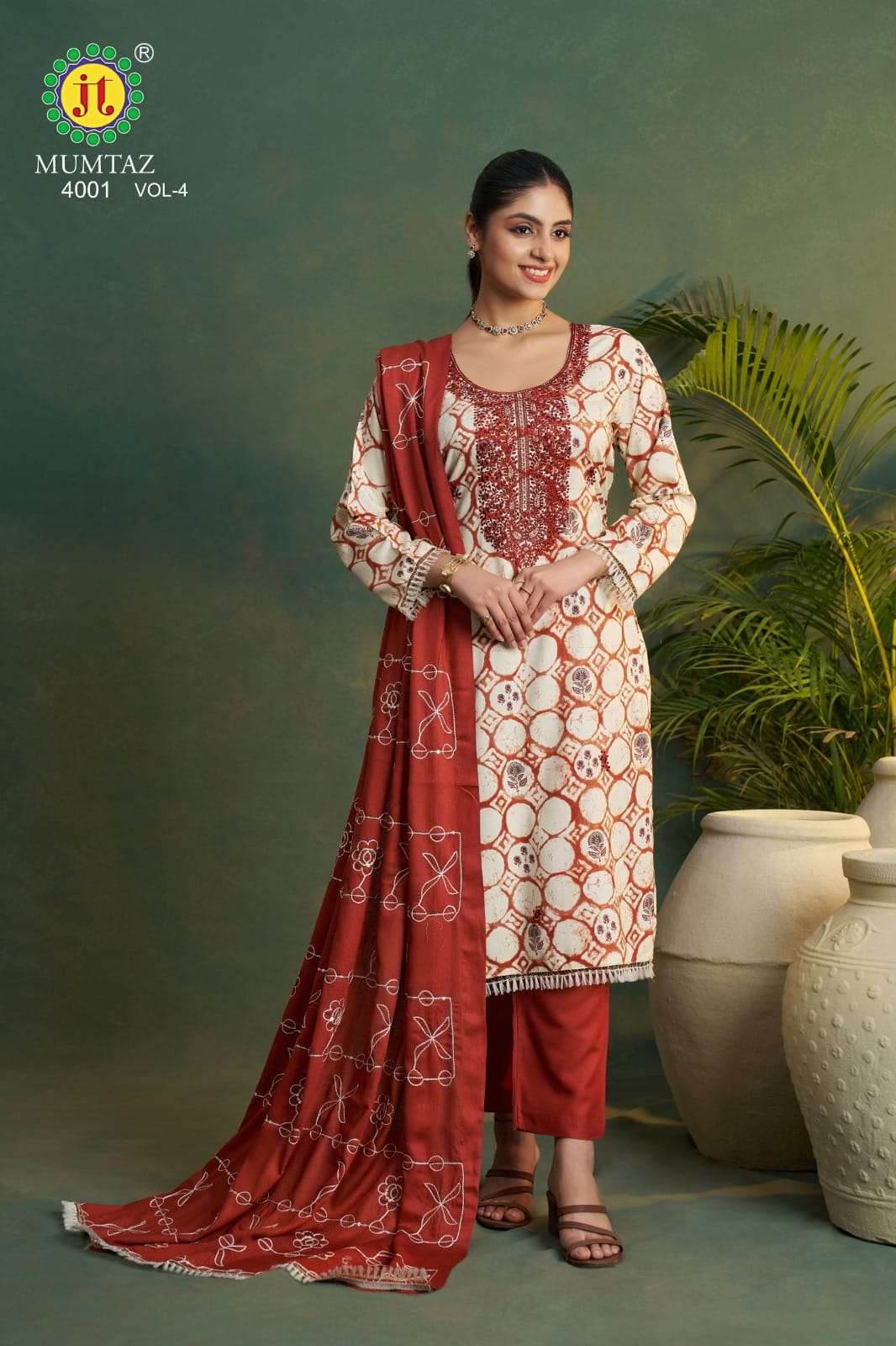 JT MUMTAZ VOL 4 RAYON FANCY PREMIUM WORK LADIES SUIT