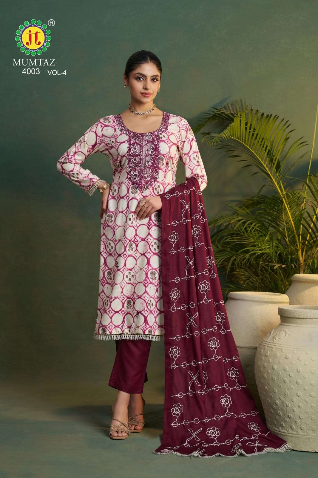 JT MUMTAZ VOL 4 RAYON FANCY PREMIUM WORK LADIES SUIT