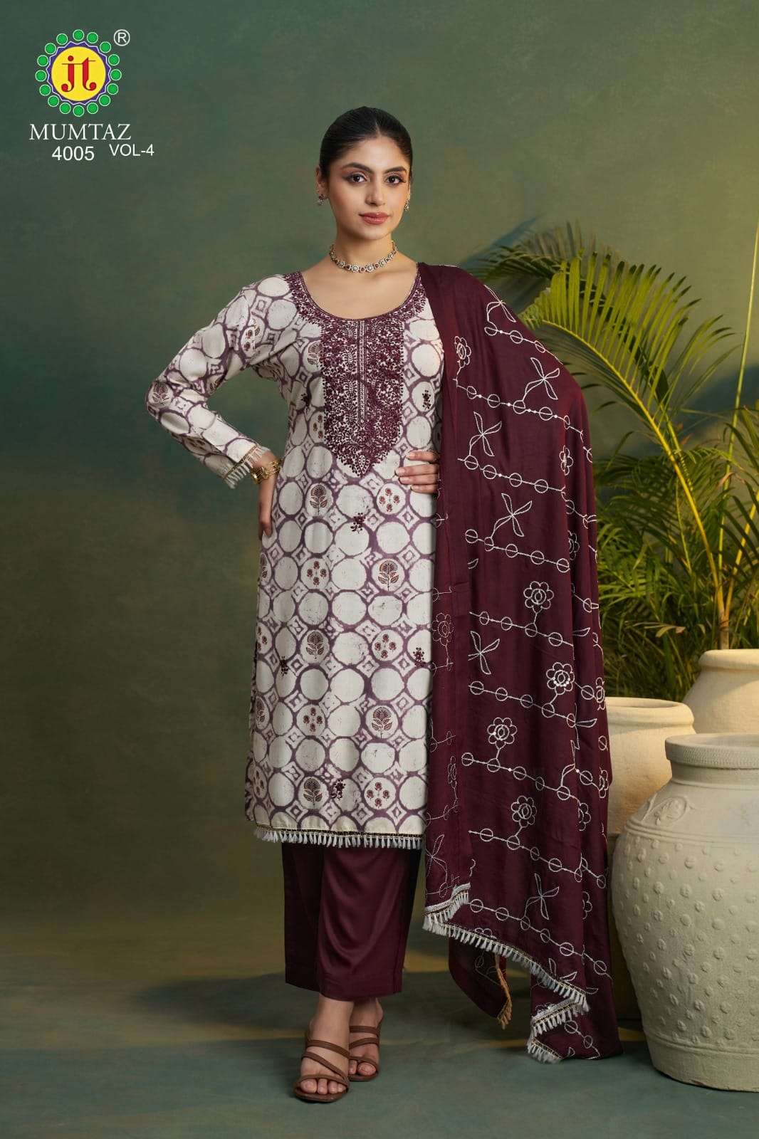 JT MUMTAZ VOL 4 RAYON FANCY PREMIUM WORK LADIES SUIT