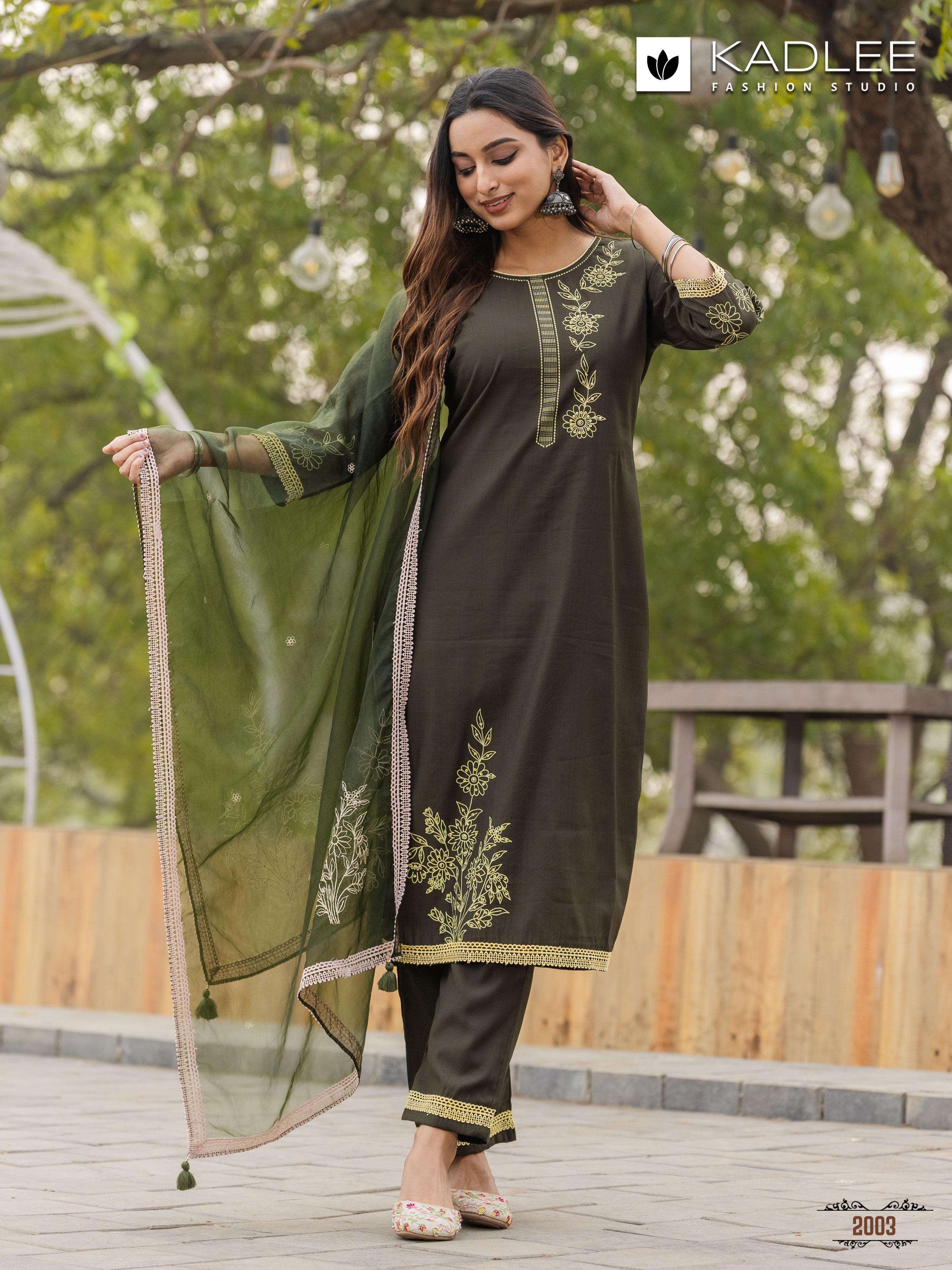 KADLEE FASHION KARWAA VISCOSE FANCY DESIGNER WORK KURTI COMBO SET
