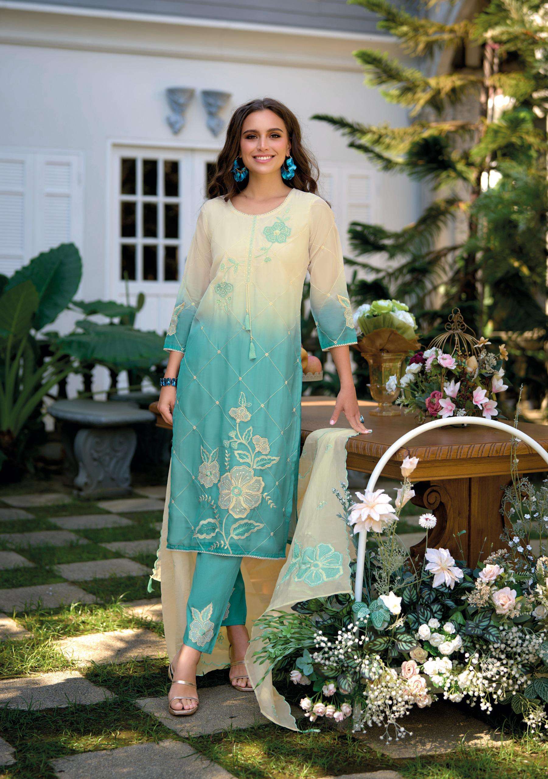 KAILEE FASHION SUROOR COTTON SHADED FABRIC FANCY DESIGNER WORK SUIT
