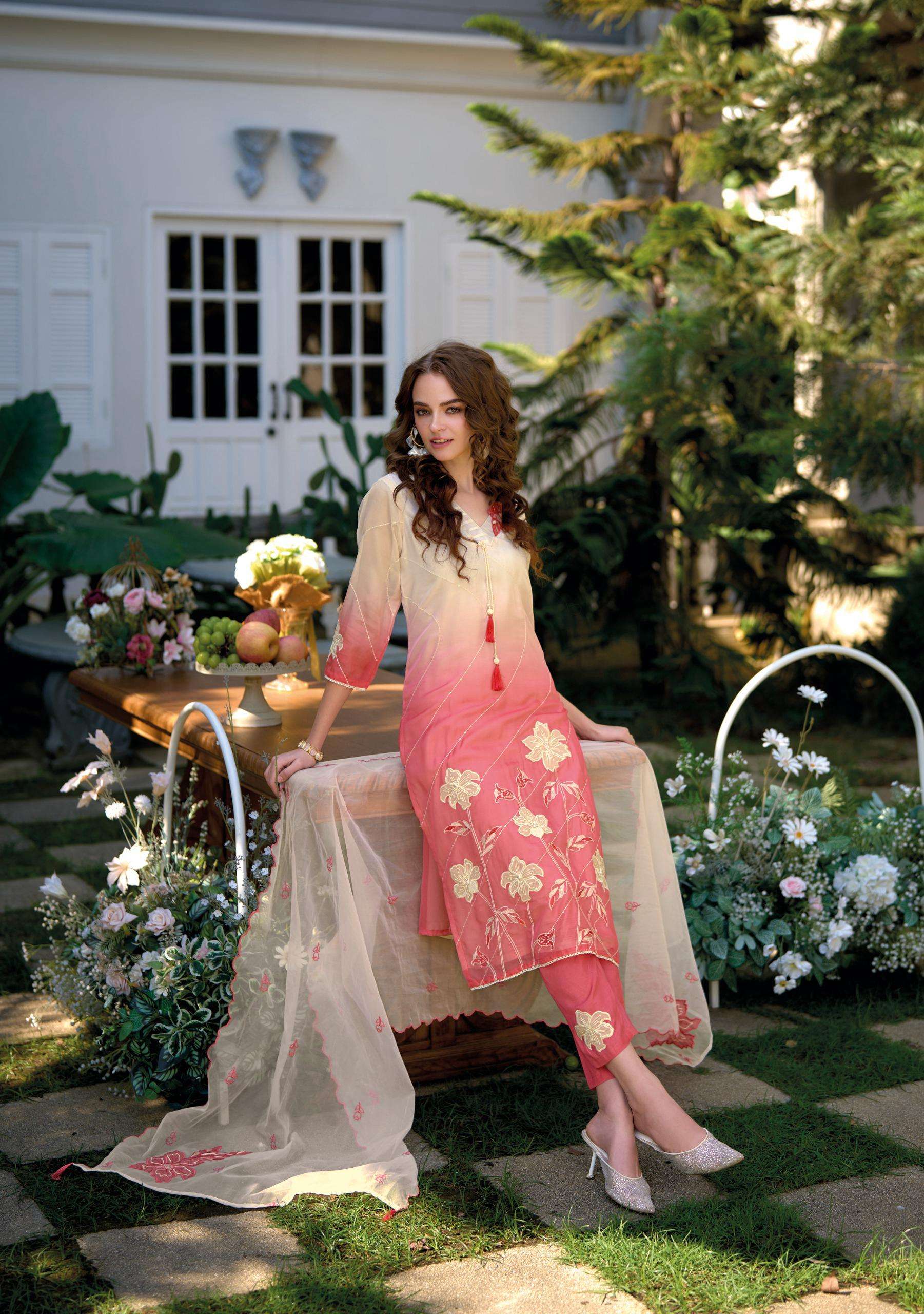 KAILEE FASHION SUROOR COTTON SHADED FABRIC FANCY DESIGNER WORK SUIT