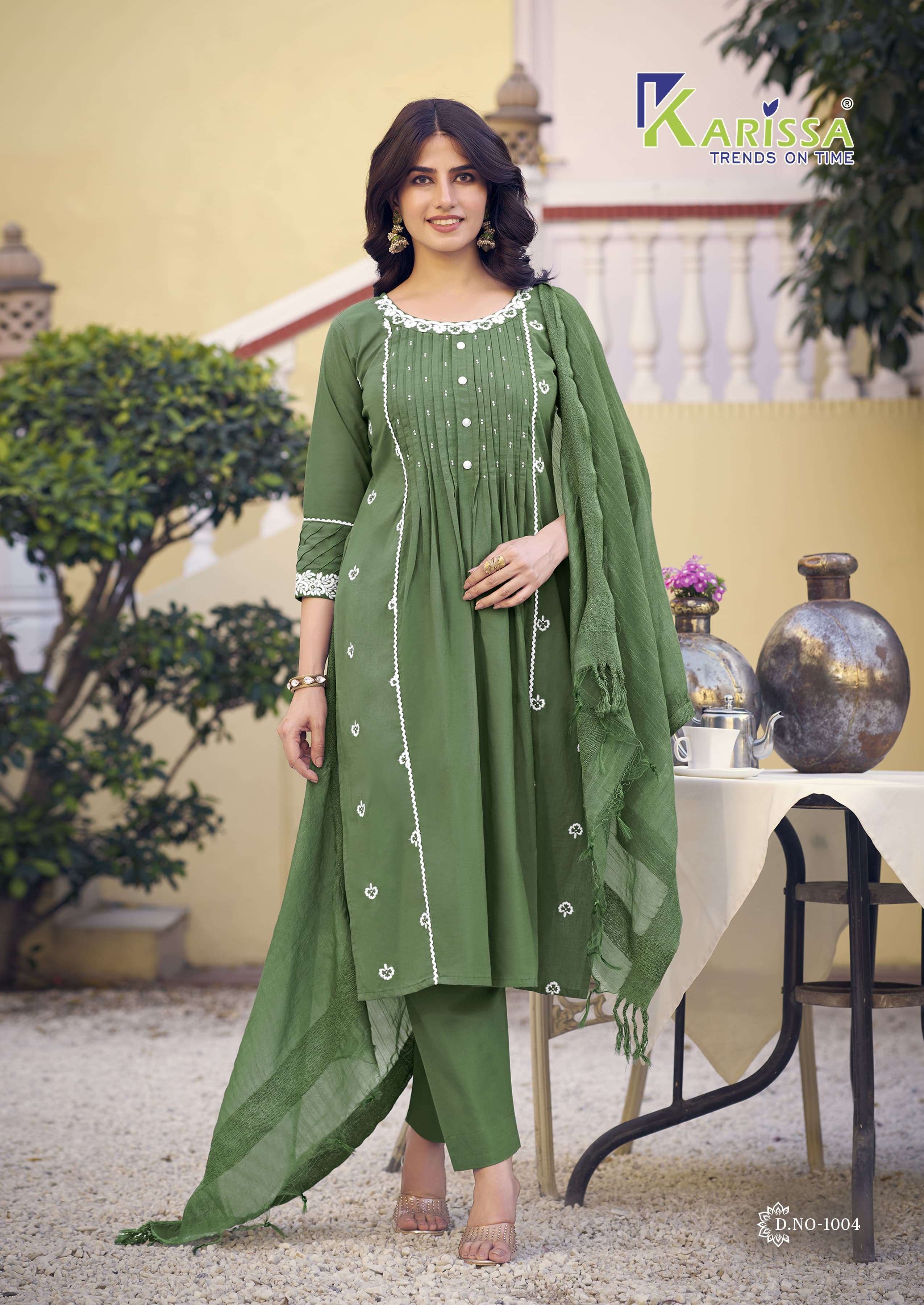 KARISSA ICONIC COTTON THREAD WORK FANCY NAIRA CUT STYLE LADIES KURTI COMBO SET
