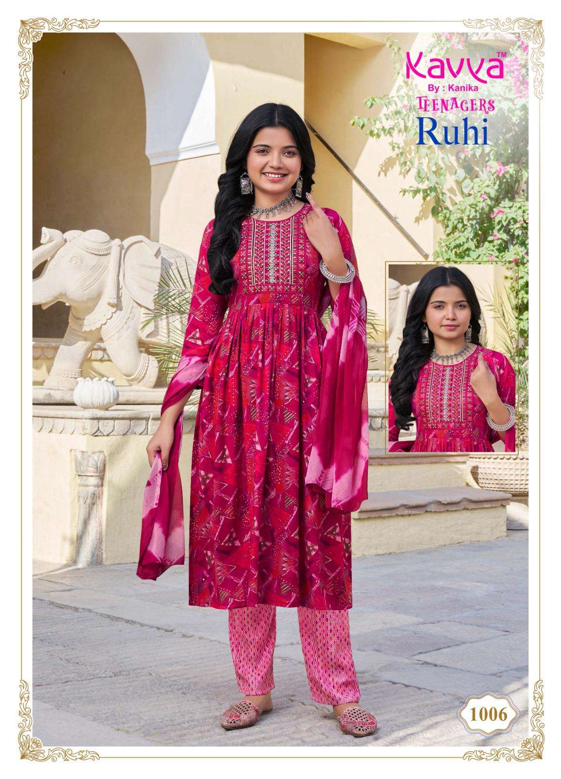KAVYA RUHI VOL 10 CAPSULE FOIL PRINT UMBRELLA CUT PATTERN KIDS WEAR KURTI COMBO SET 