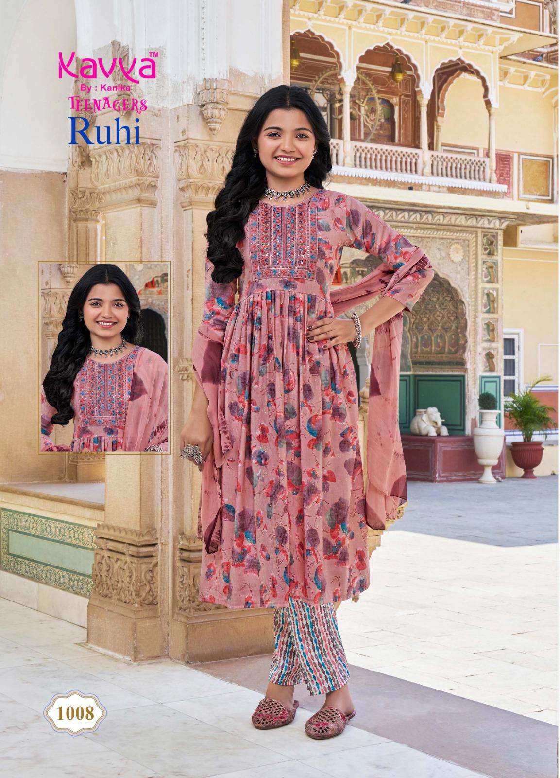 KAVYA RUHI VOL 10 CAPSULE FOIL PRINT UMBRELLA CUT PATTERN KIDS WEAR KURTI COMBO SET 