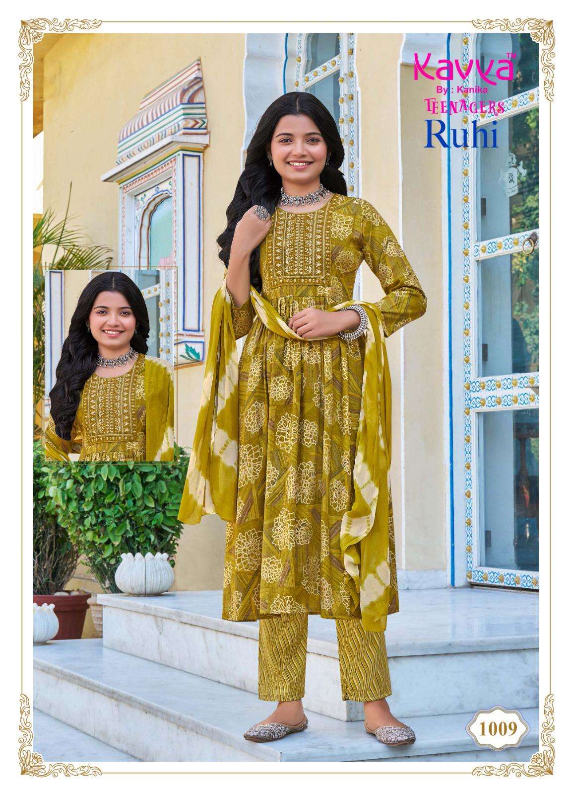 KAVYA RUHI VOL 10 CAPSULE FOIL PRINT UMBRELLA CUT PATTERN KIDS WEAR KURTI COMBO SET 