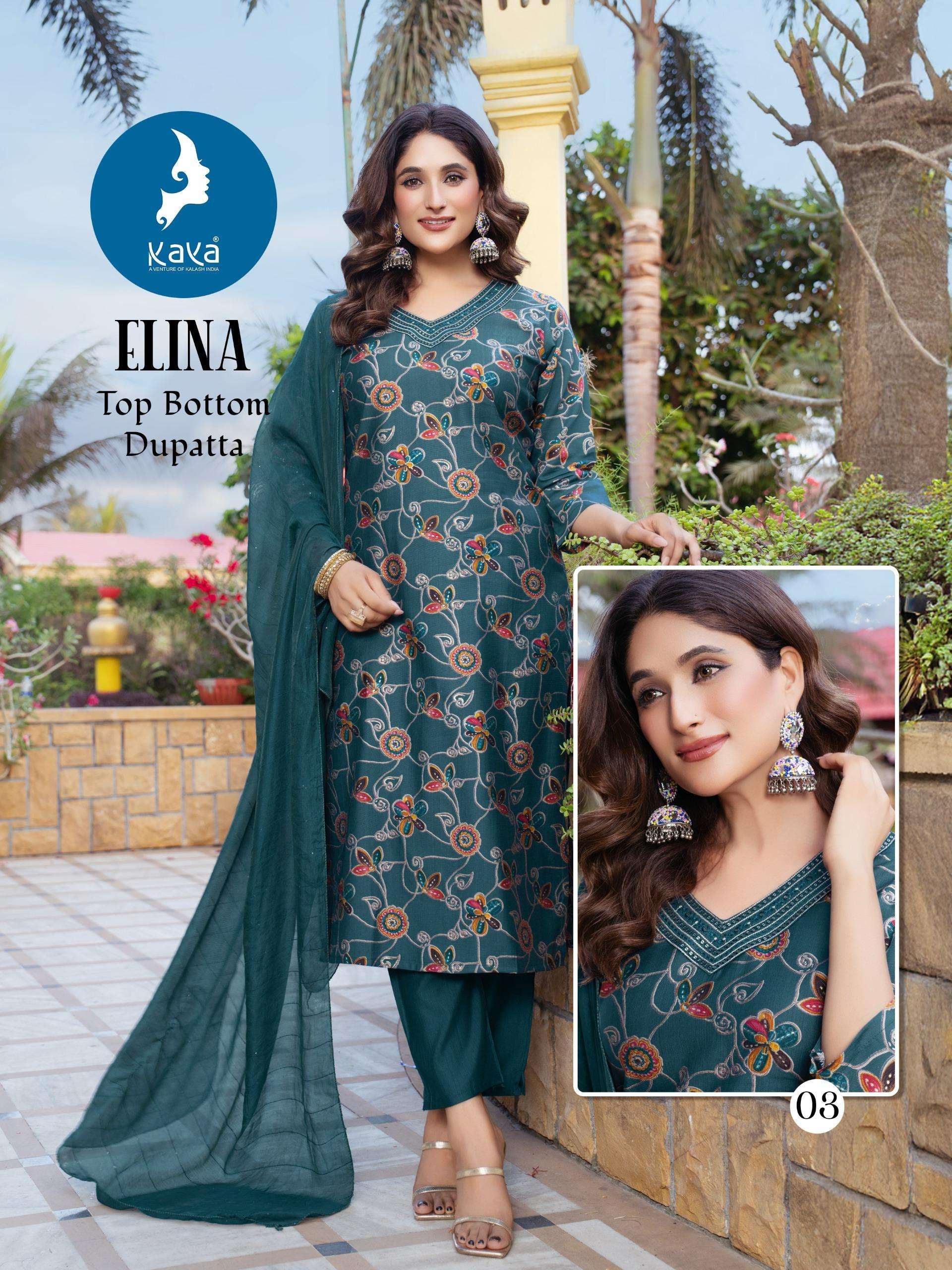 KAYA ELINA FANCY PRINT WITH WORKS LADIES KURTI COMBO SET
