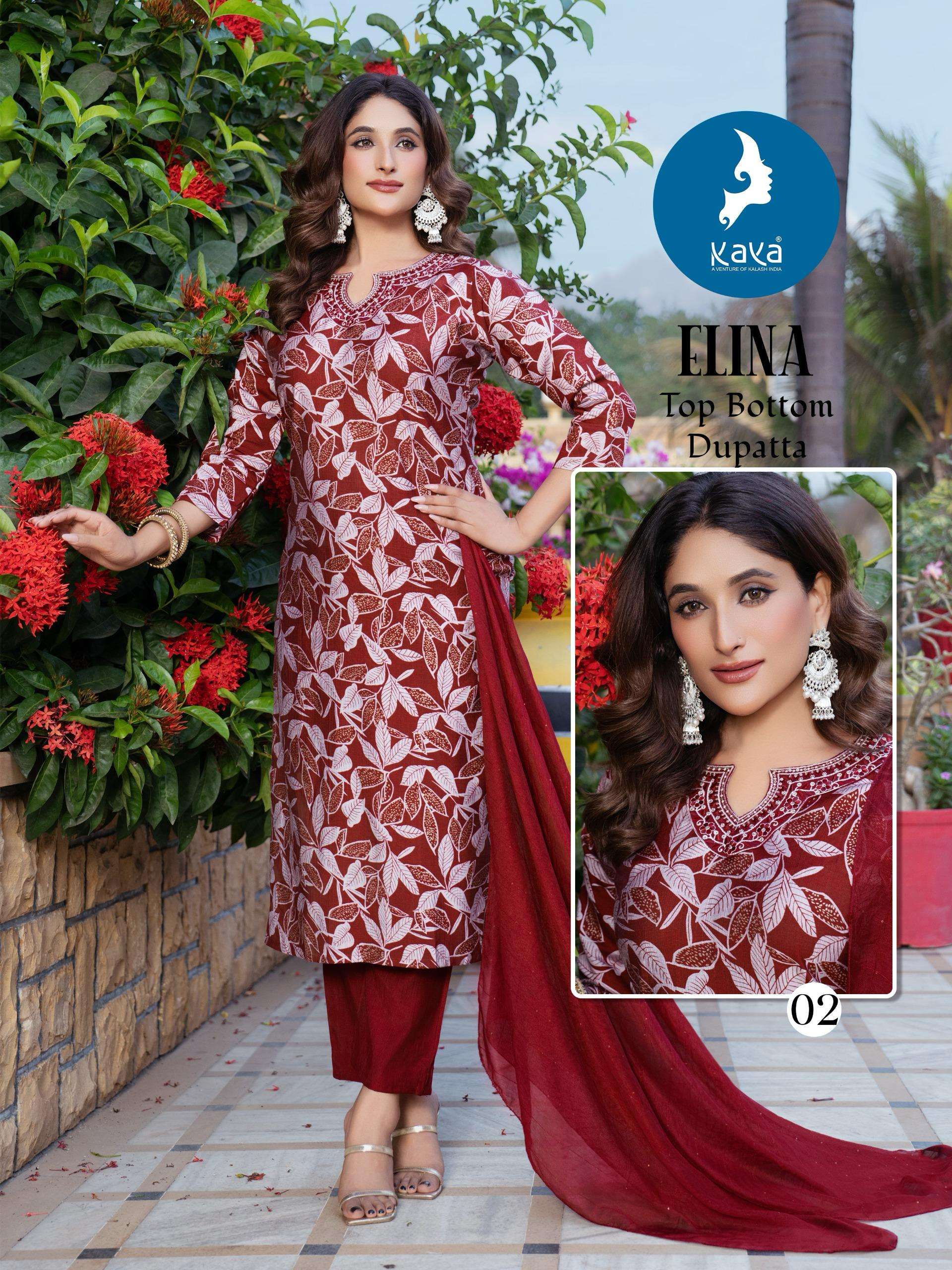 KAYA ELINA FANCY PRINT WITH WORKS LADIES KURTI COMBO SET
