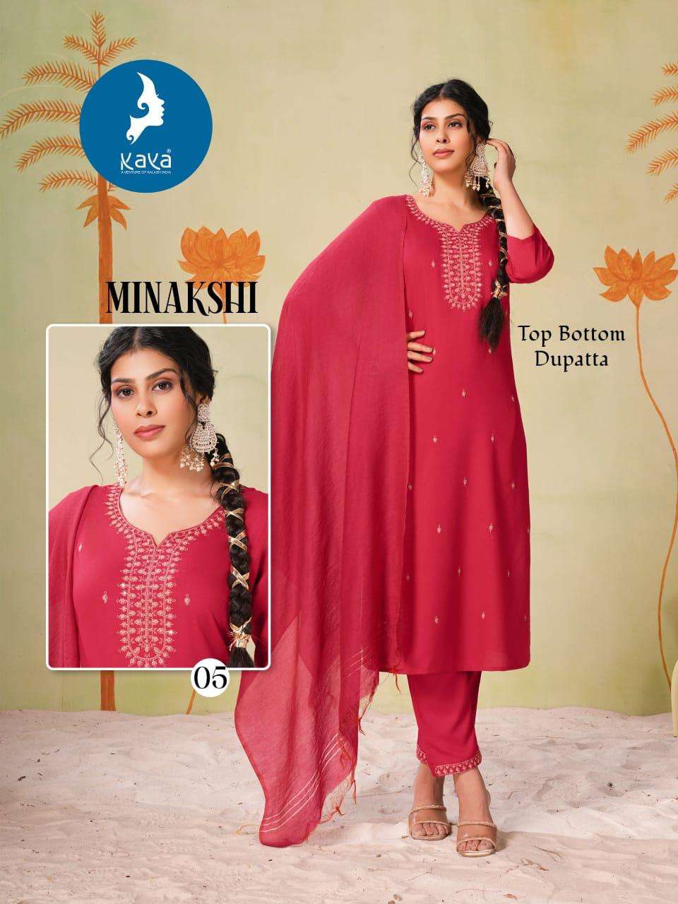 KAYA MINAKSHI RAYON FANCY EMBROIDERIES WORK KURTI COMBO SET