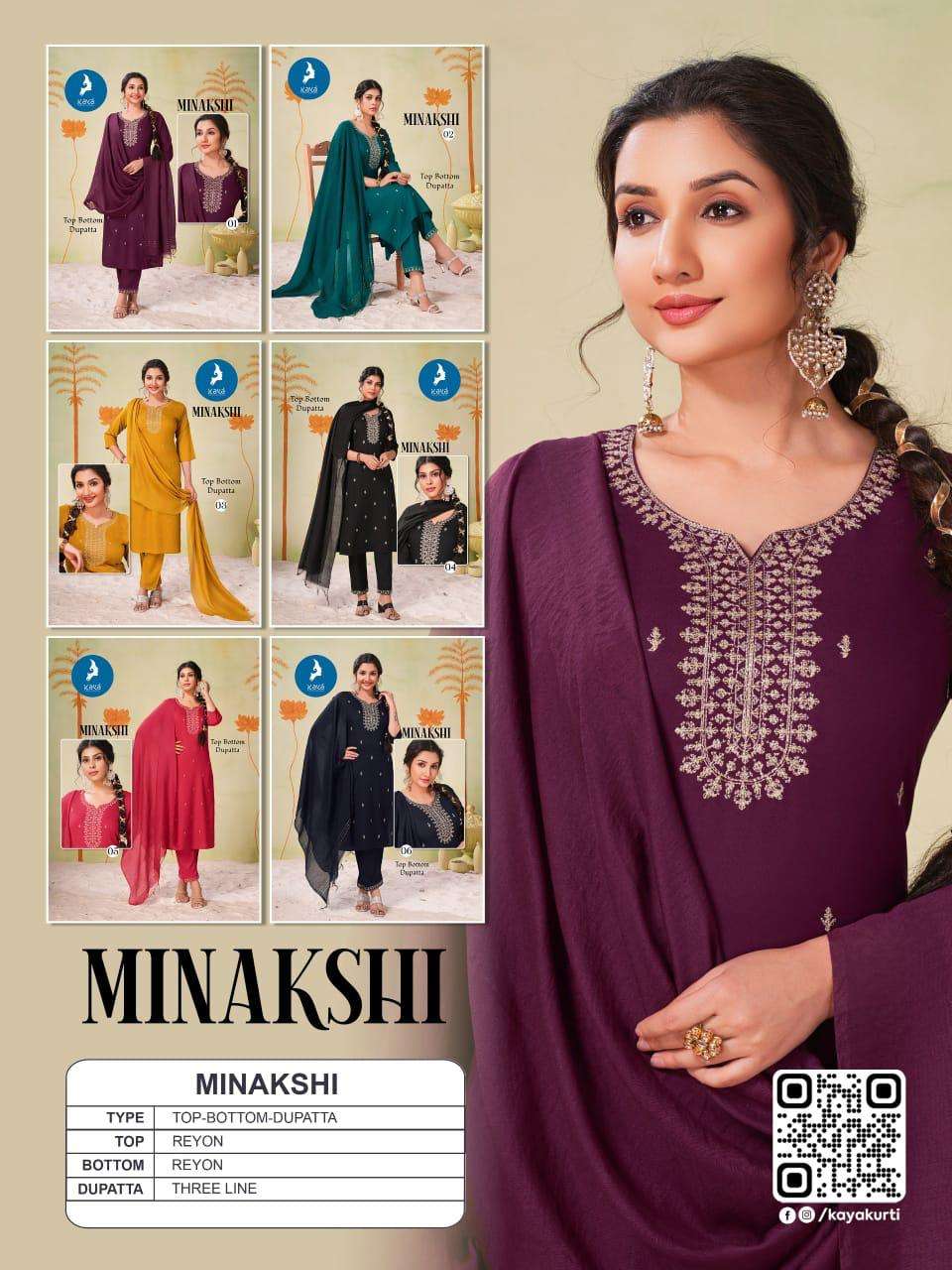 KAYA MINAKSHI RAYON FANCY EMBROIDERIES WORK KURTI COMBO SET