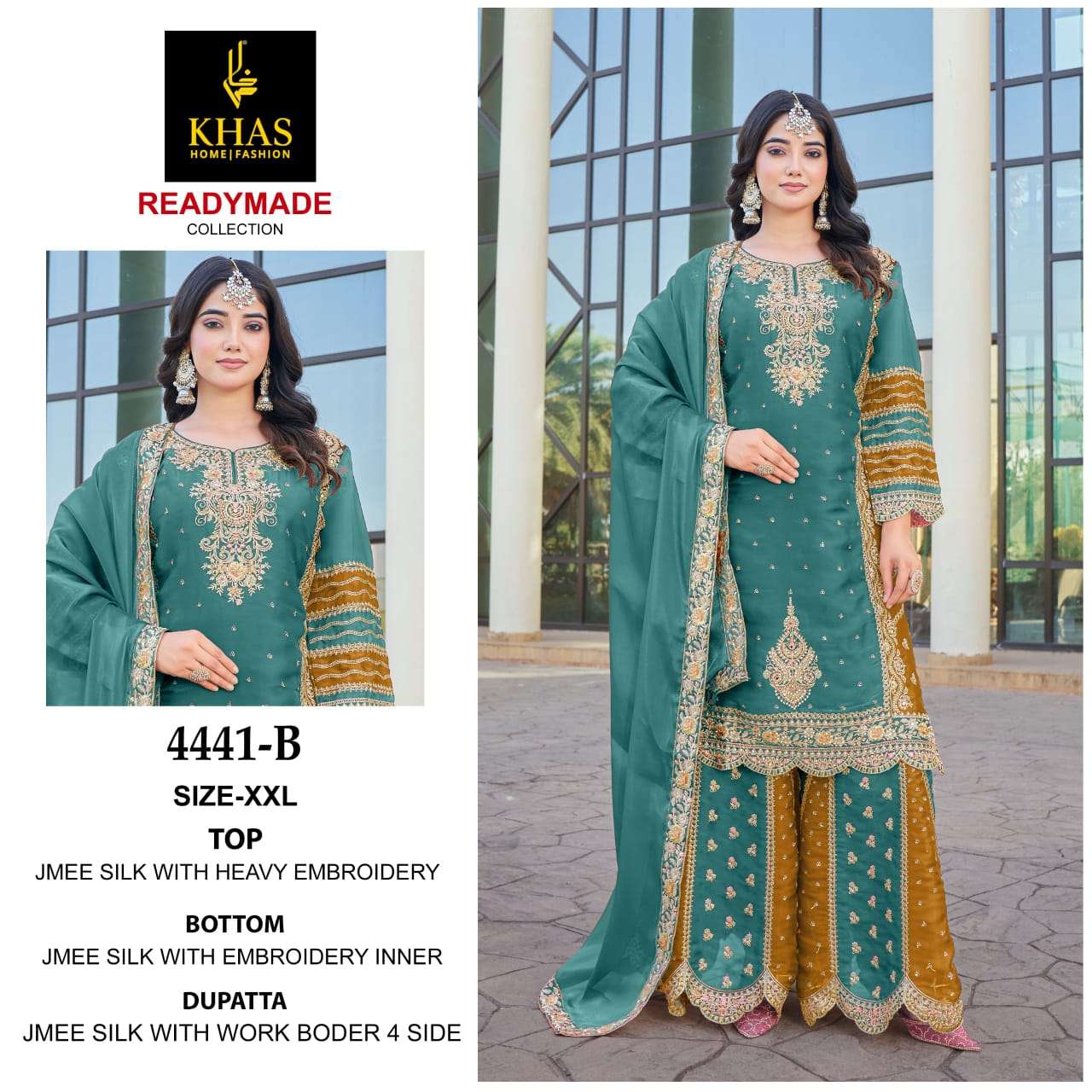 KHAS FASHION D NO 4441 SILK HEAVY EMBROIDERY DESIGNER SUIT