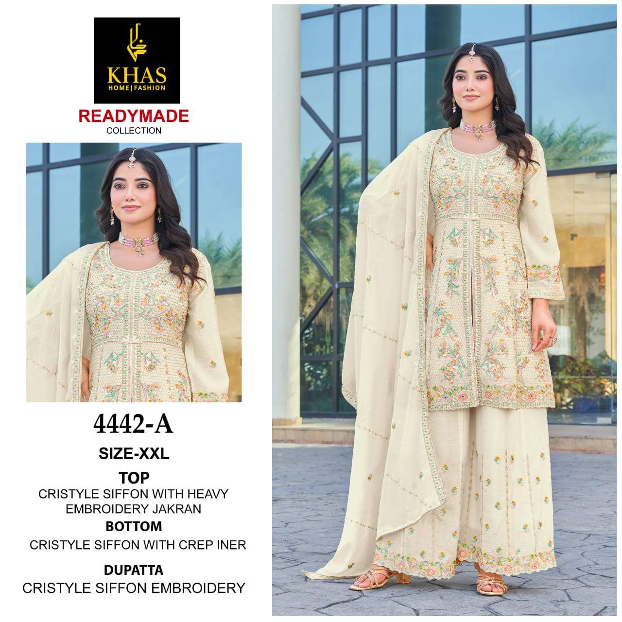 KHAS FASHION D NO 4442 HEAVY EMBROIDERED DESIGNER SUIT