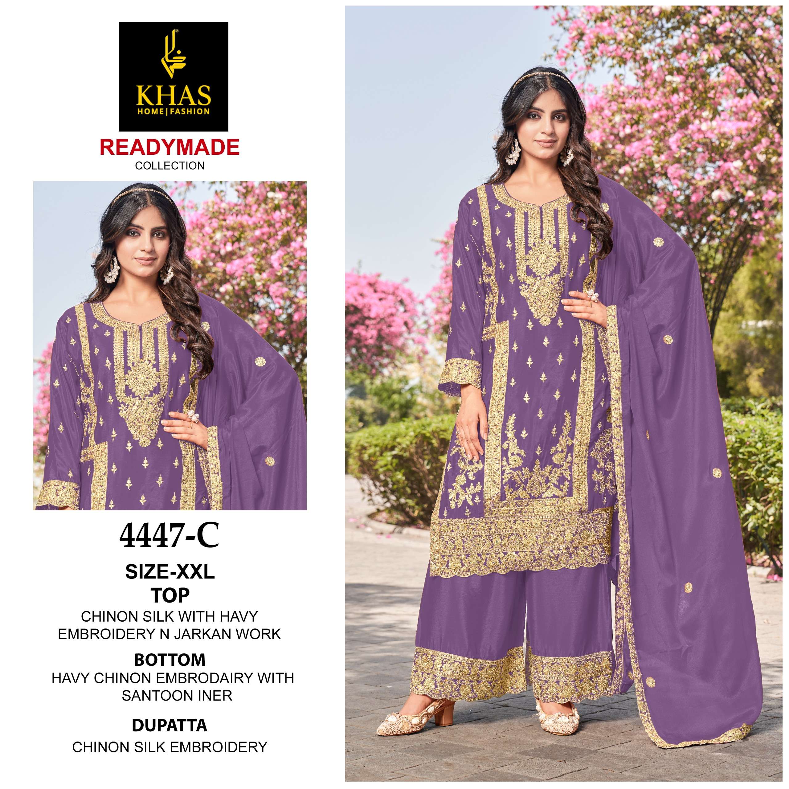 KHAS FASHION D NO 4447 SILK HEAVY EMBROIDERY DESIGNER SUIT
