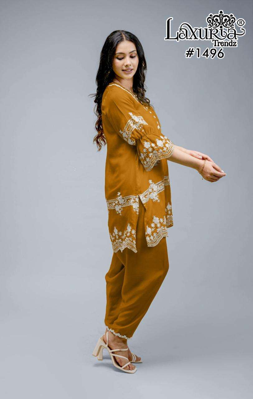 LAXURIA TRENDZ  D NO 1496 GORGEOUS DESIGNER PAKISTANI STYLE KURTI WITH BOTTOM SET