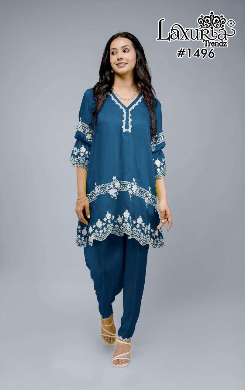 LAXURIA TRENDZ  D NO 1496 GORGEOUS DESIGNER PAKISTANI STYLE KURTI WITH BOTTOM SET