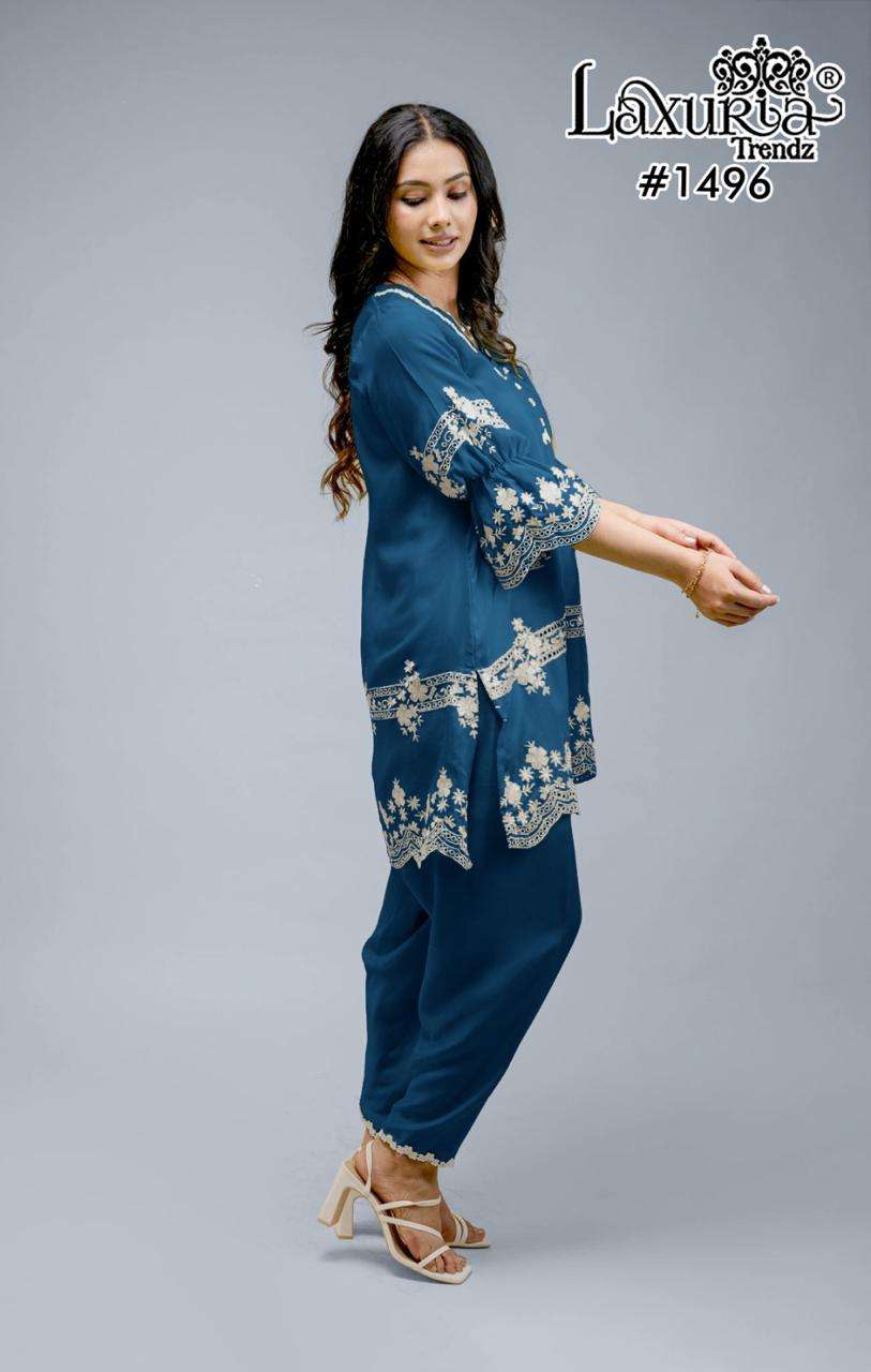 LAXURIA TRENDZ  D NO 1496 GORGEOUS DESIGNER PAKISTANI STYLE KURTI WITH BOTTOM SET