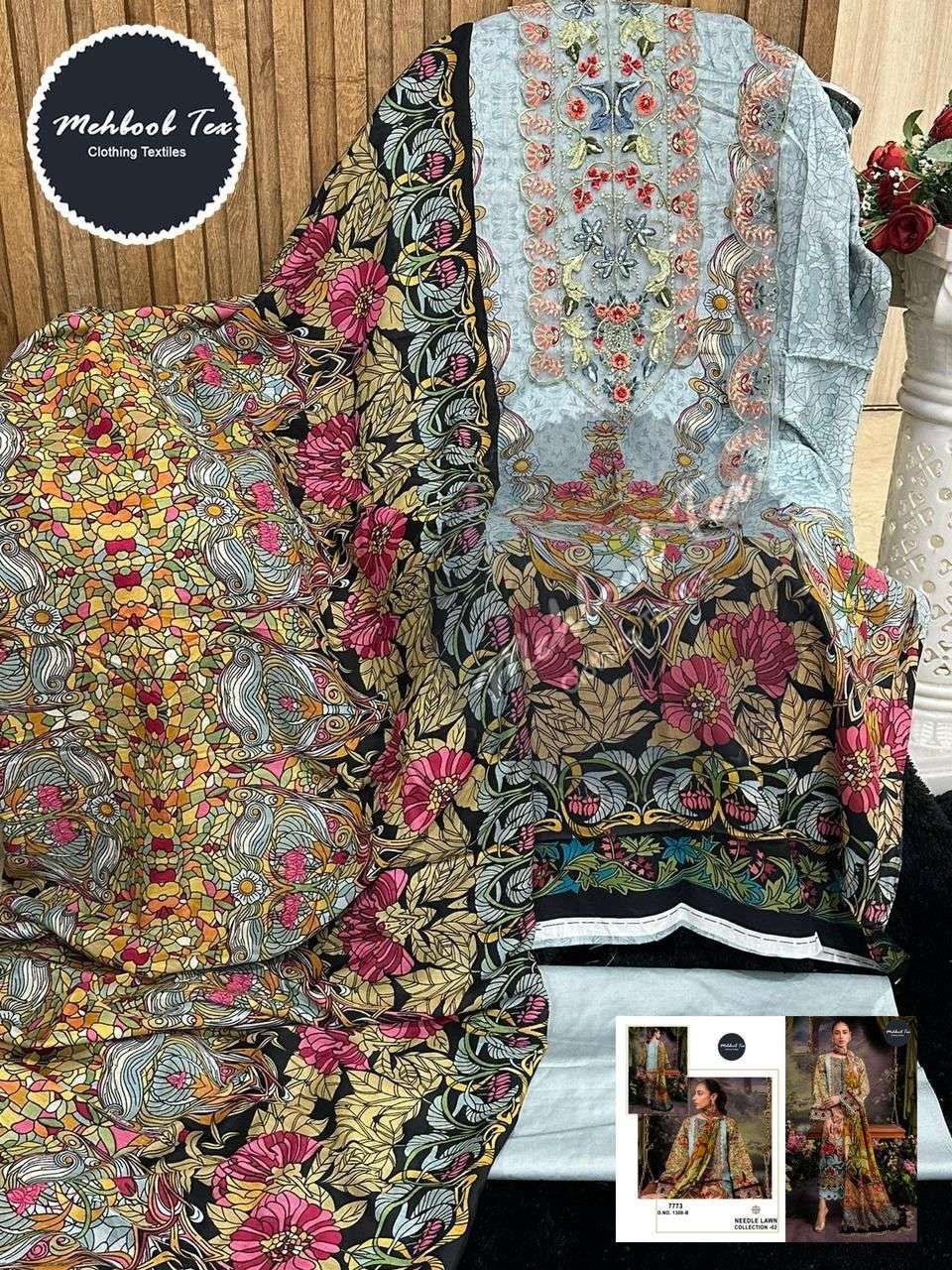 MEHBOOB TEX DESIGN NO - 1307 BC - 1308 B PURE COTTON PRINT EXCLUSIVE PATCH EMBROIDERED PATCH PAKISTANI SALWAR SUIT 