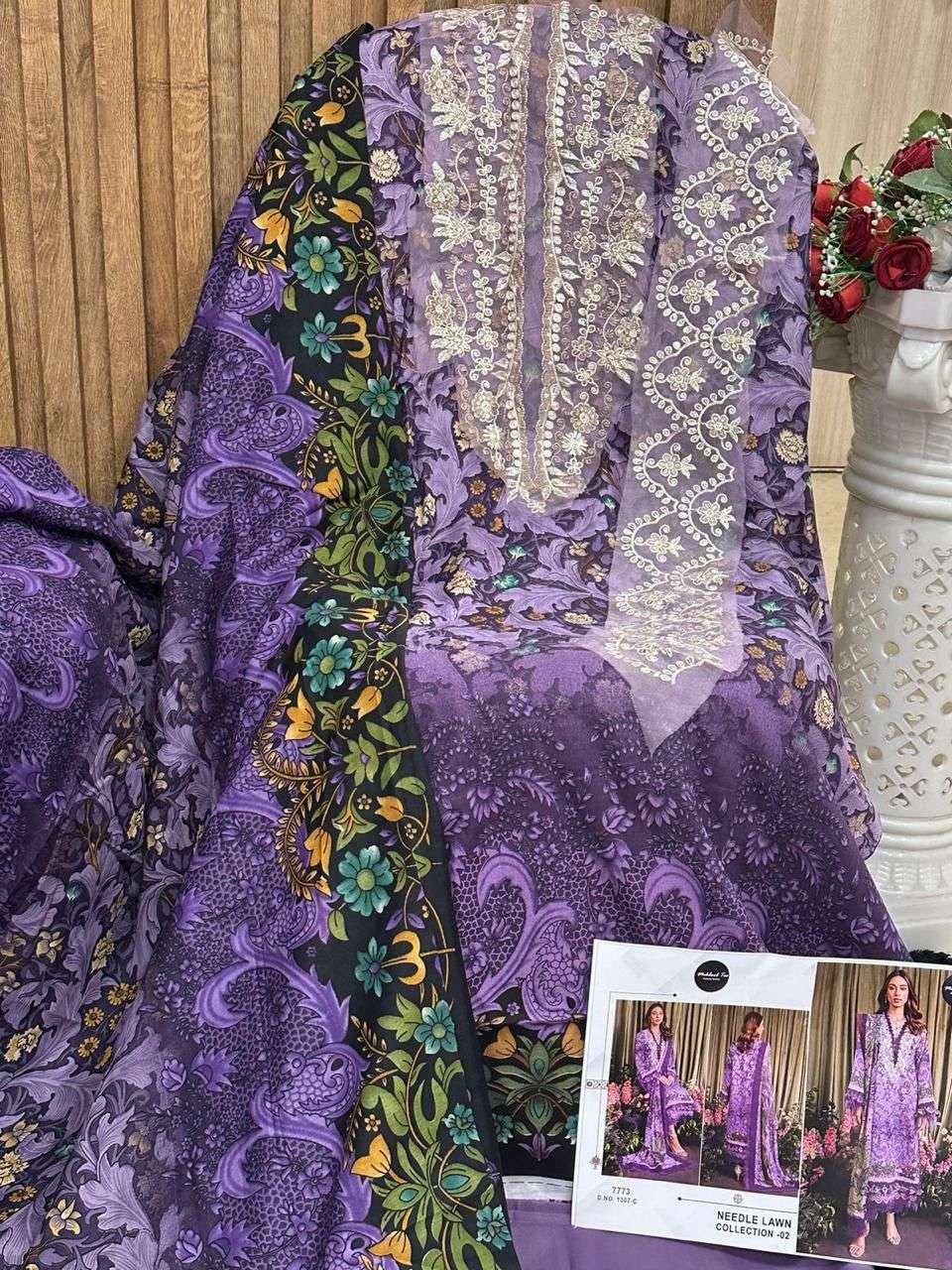 MEHBOOB TEX DESIGN NO - 1307 BC - 1308 B PURE COTTON PRINT EXCLUSIVE PATCH EMBROIDERED PATCH PAKISTANI SALWAR SUIT 