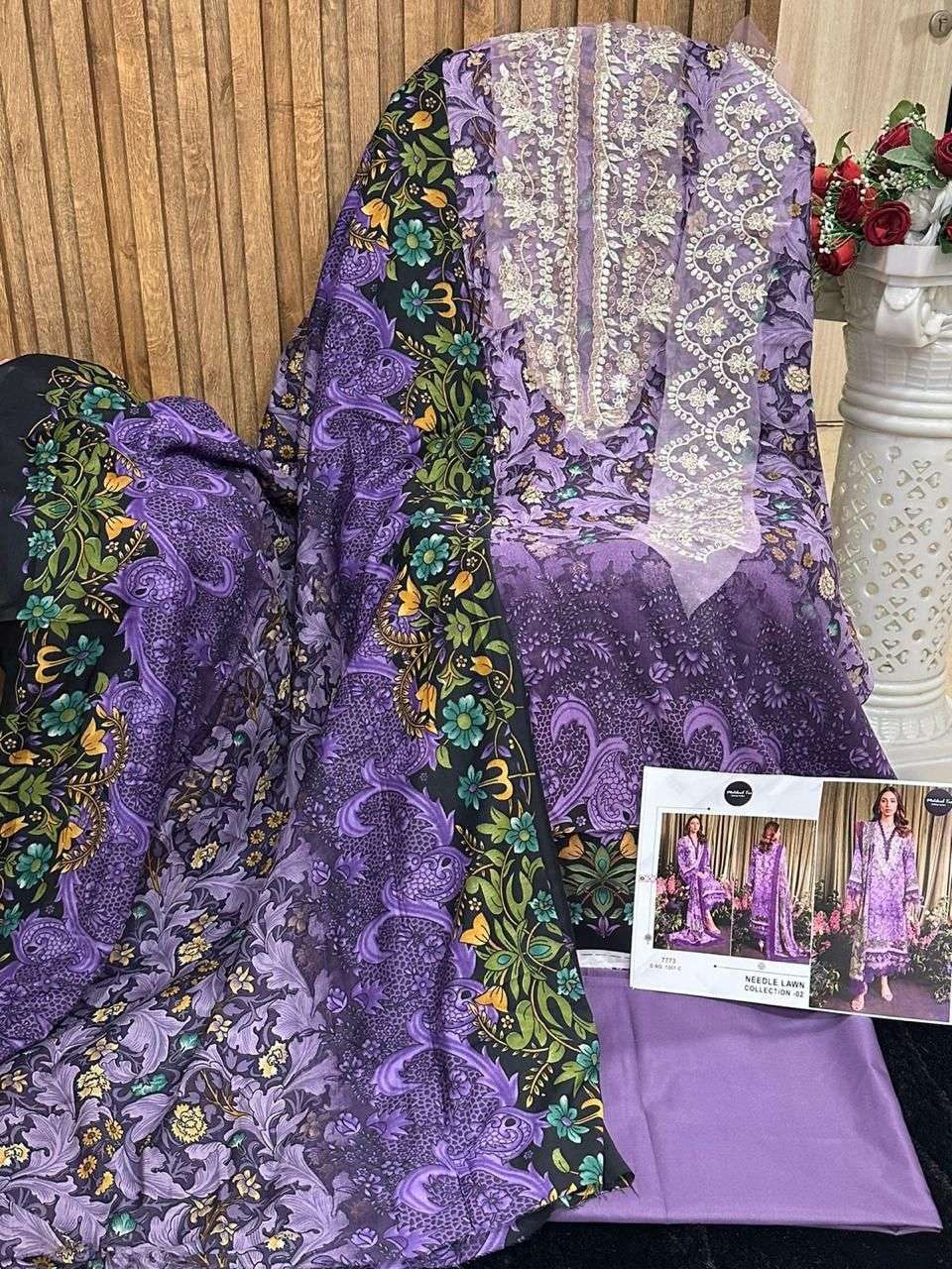 MEHBOOB TEX DESIGN NO - 1307 BC - 1308 B PURE COTTON PRINT EXCLUSIVE PATCH EMBROIDERED PATCH PAKISTANI SALWAR SUIT 