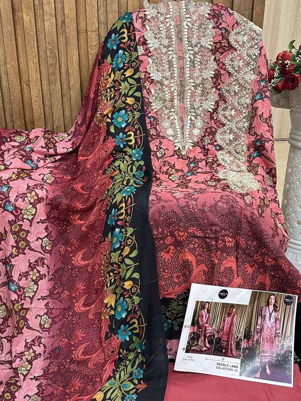 MEHBOOB TEX DESIGN NO - 1307 BC - 1308 B PURE COTTON PRINT EXCLUSIVE PATCH EMBROIDERED PATCH PAKISTANI SALWAR SUIT 