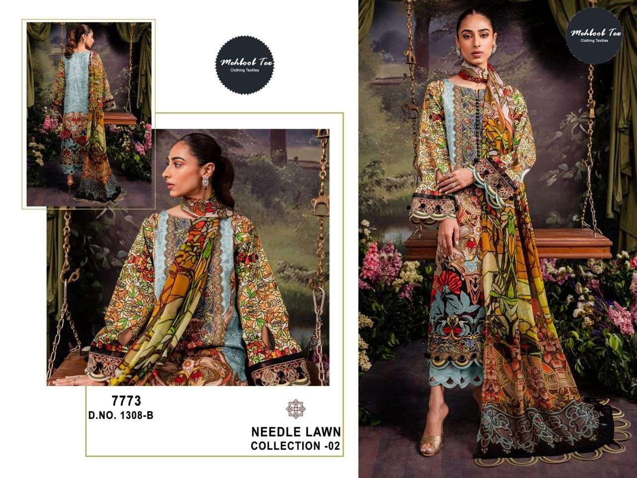 MEHBOOB TEX DESIGN NO - 1307 BC - 1308 B PURE COTTON PRINT EXCLUSIVE PATCH EMBROIDERED PATCH PAKISTANI SALWAR SUIT 