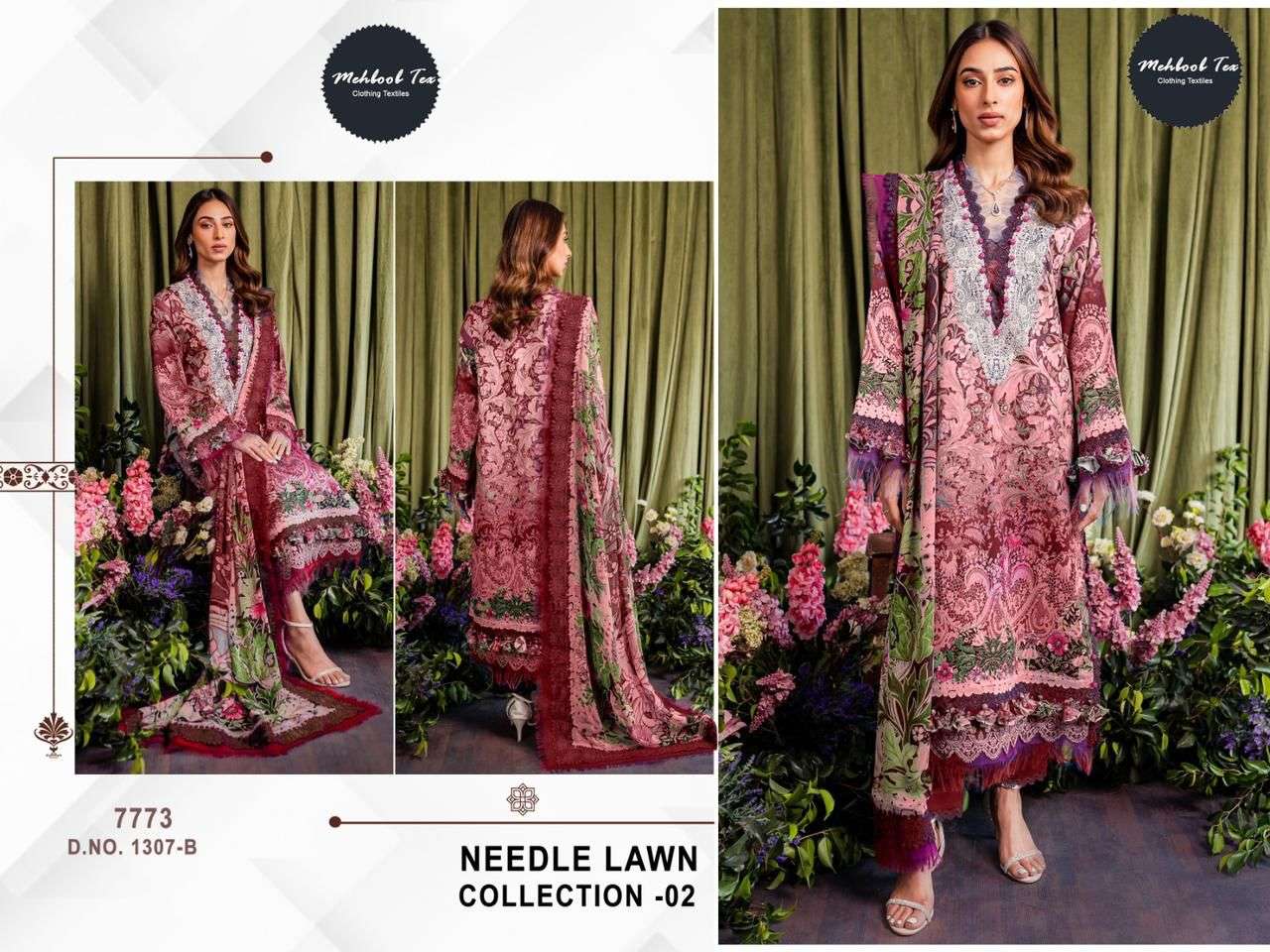MEHBOOB TEX DESIGN NO - 1307 BC - 1308 B PURE COTTON PRINT EXCLUSIVE PATCH EMBROIDERED PATCH PAKISTANI SALWAR SUIT 