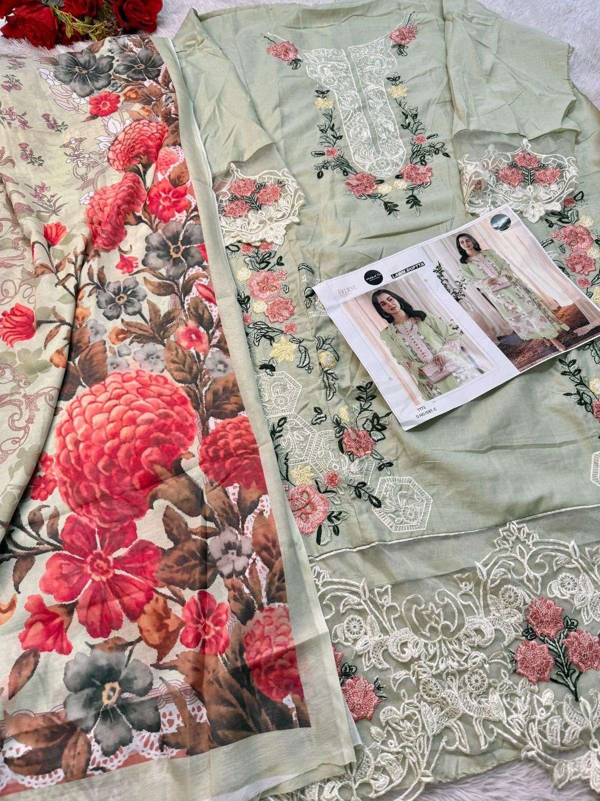 MEHBOOB TEX DESIGN NO - 1587 PURE ABCD VISCOSE LAWN HEAVY SELF EMBROIDERED PAKISTANI SALWAR SUIT 