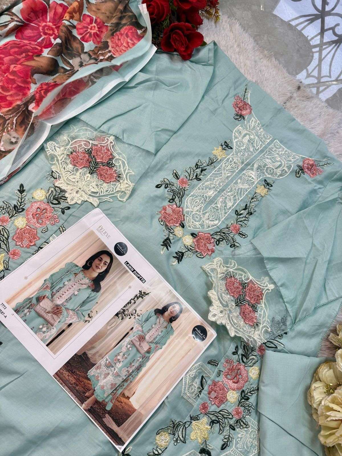 MEHBOOB TEX DESIGN NO - 1587 PURE ABCD VISCOSE LAWN HEAVY SELF EMBROIDERED PAKISTANI SALWAR SUIT 