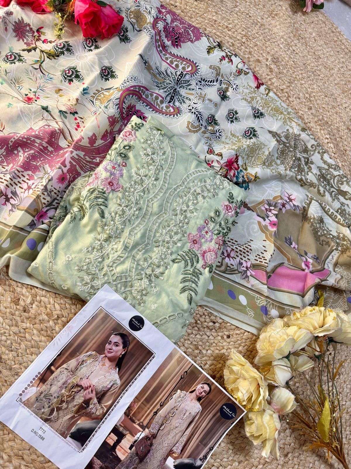 MEHBOOB TEX DESIGN NO - 1588 B PURE VISCOSE LAWN HEAVY SELF EMBROIDERED PAKISTANI SUIT