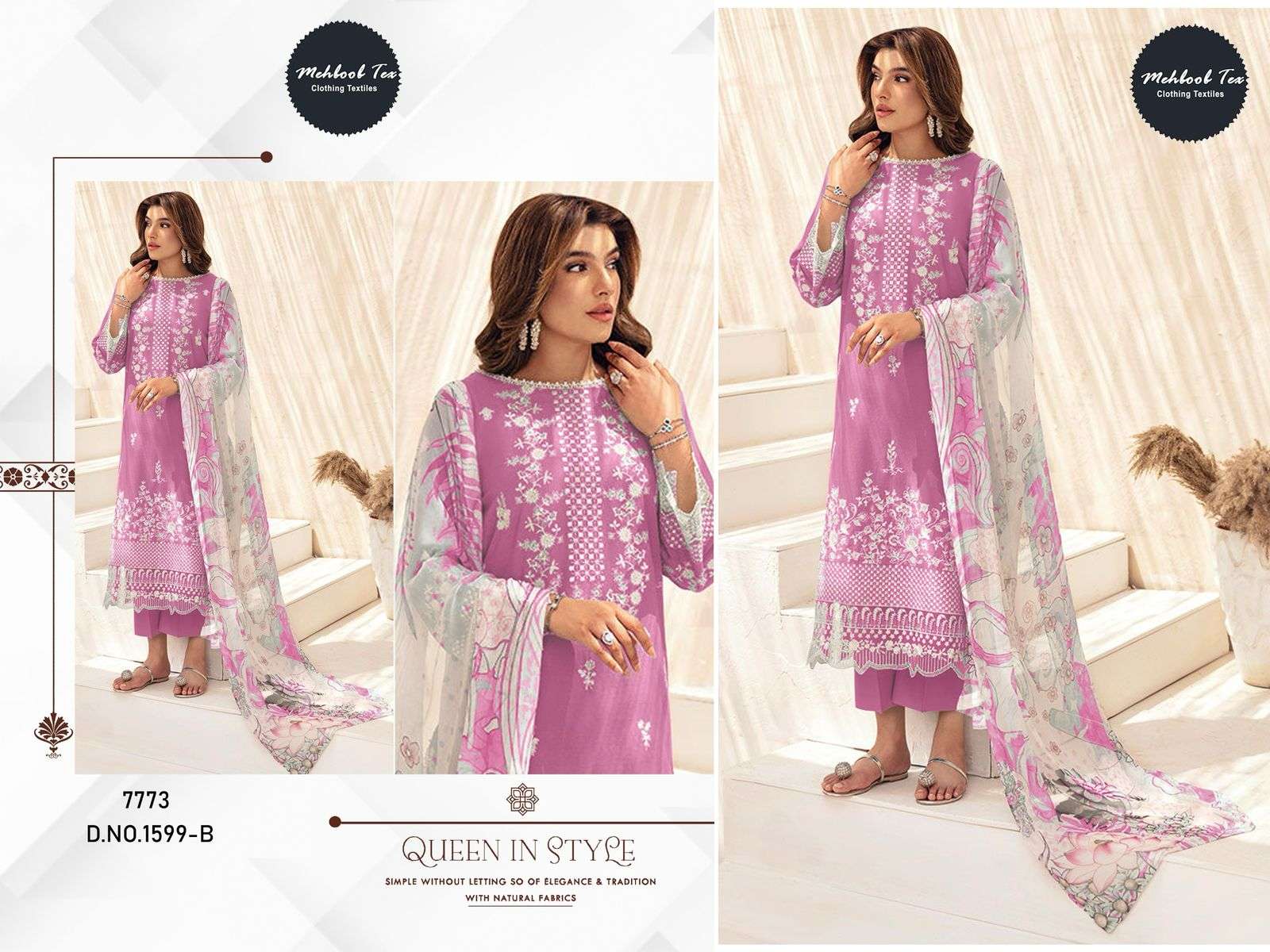 MEHBOOB TEX DESIGN NO - 1599 BC VISCOSE CAMBRIC COTTON HEAVY SELF EMBROIDERED PAKISTANI SALWAR SUIT