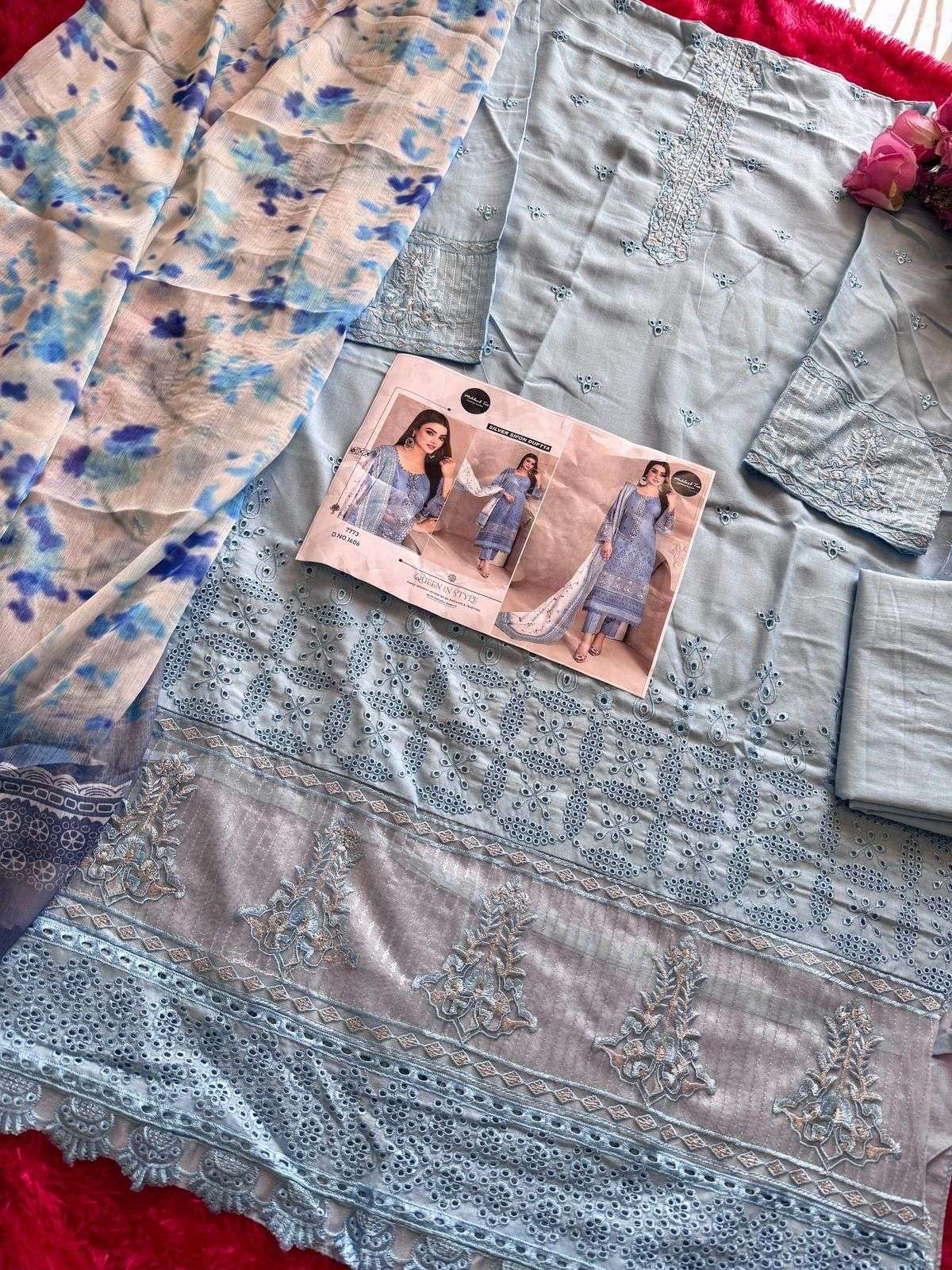 MEHBOOB TEX DESIGN NO - 1606 VISCOSE CAMBRIC COTTON HEAVY SELF EMBROIDERED PAKISTANI SALWAR SUIT 