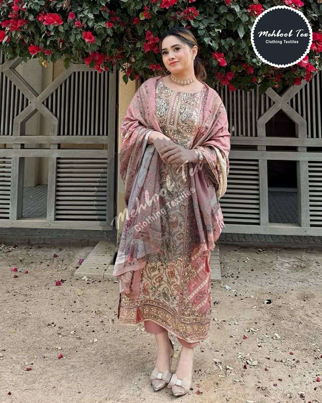 MEHBOOB TEX DESIGN NO - 1614-1652 PURE VISCOSE MUSLIN DIGITAL PRINT AARI WORK PAKISTANI SUIT 