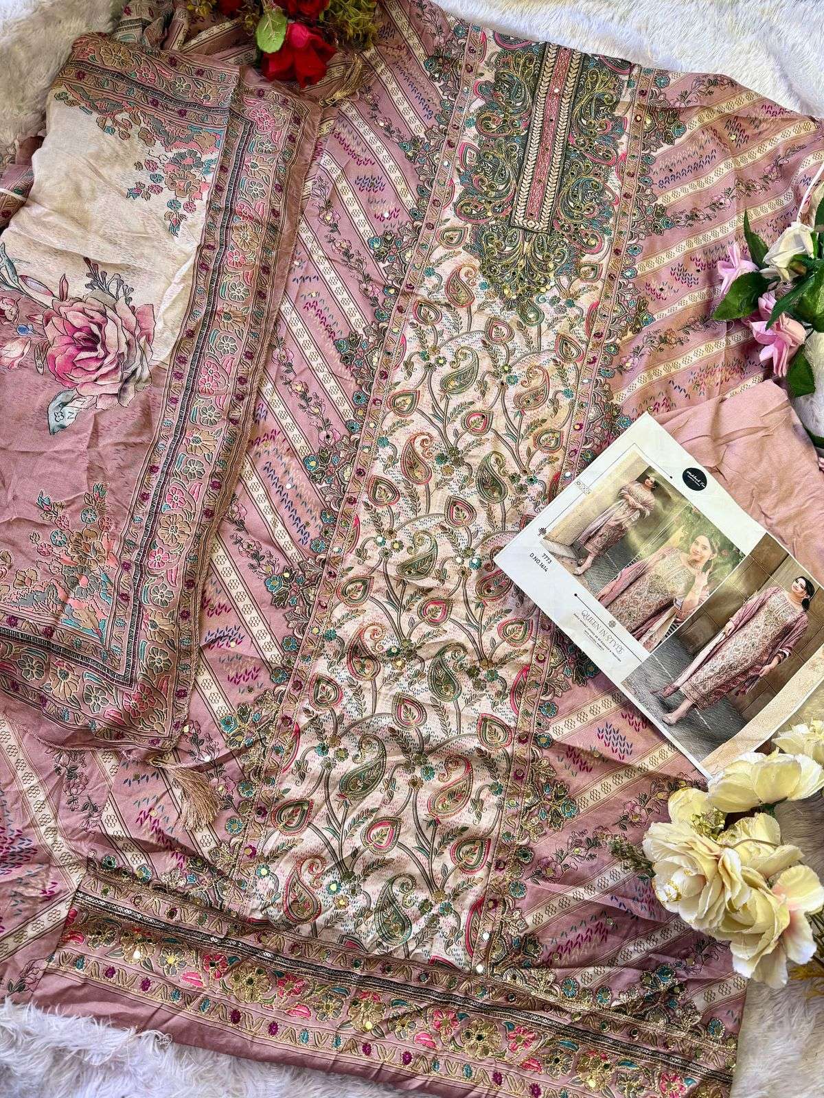 MEHBOOB TEX DESIGN NO - 1614-1652 PURE VISCOSE MUSLIN DIGITAL PRINT AARI WORK PAKISTANI SUIT 